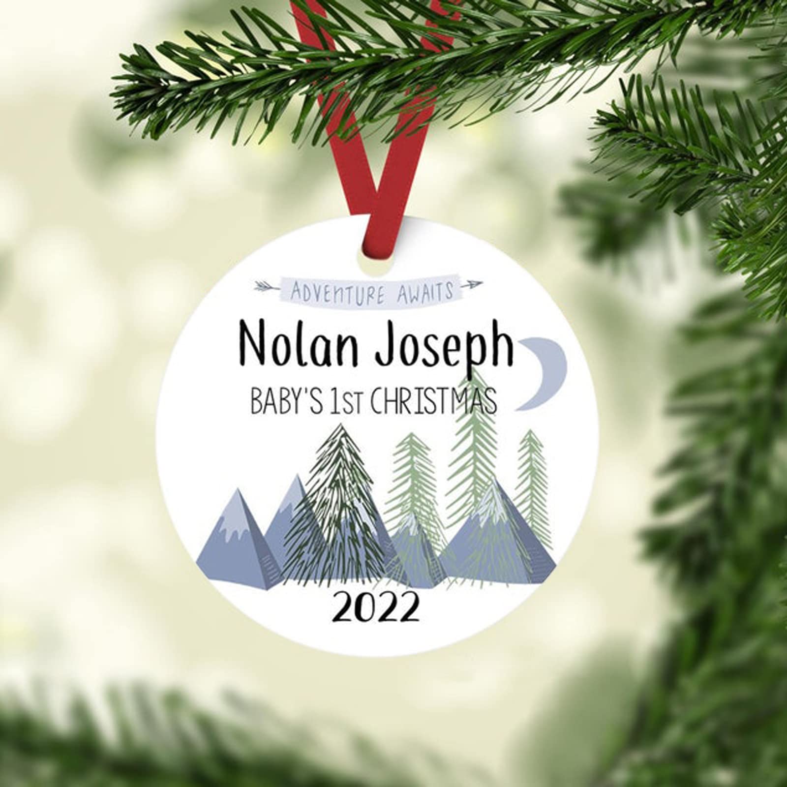 Personalized Baby Christmas Ornament - Custom Boy & Girl Holiday Keepsake with Mountain Design - Perfect for Newborn Gifts, First Christmas Decorations & Family Tree Ornaments