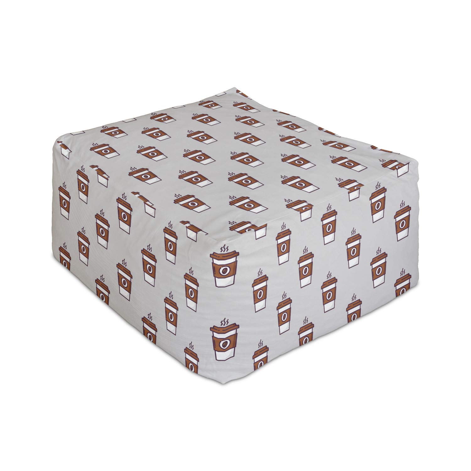 Ambesonne Espresso Grey Rectangle Pouf Ottoman with Coffee Cup Print - 25
