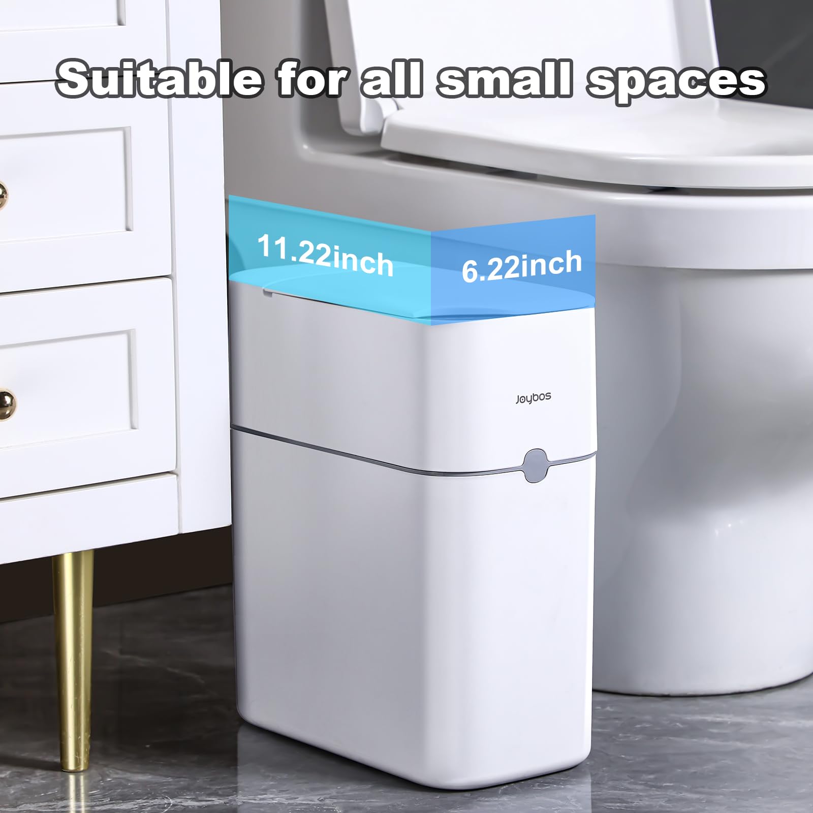 Automatic Motion Sensor Trash Can 3.5 Gallon - Slim Smart Bathroom Garbage Bin with Bagging System - White Small Plastic Waste Bin for Bedroom, Office, Kitchen - Hands-Free Touchless Disposal Solution