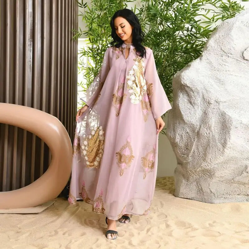 Elegant Sequin & Embroidered Women's Caftan Kaftan Dress - Eid Jalabiya for Special Occasions & Evening Parties