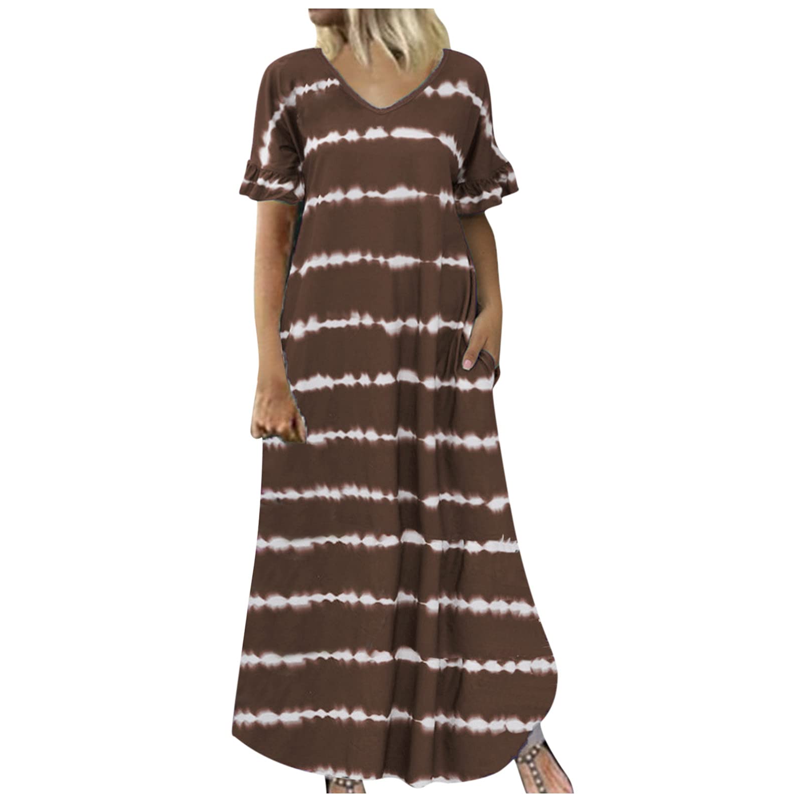 Women's Summer Casual Short Sleeve Round Neck Striped Print Dress - Perfect for Beach Vacations, Brunch Dates & Summer Parties