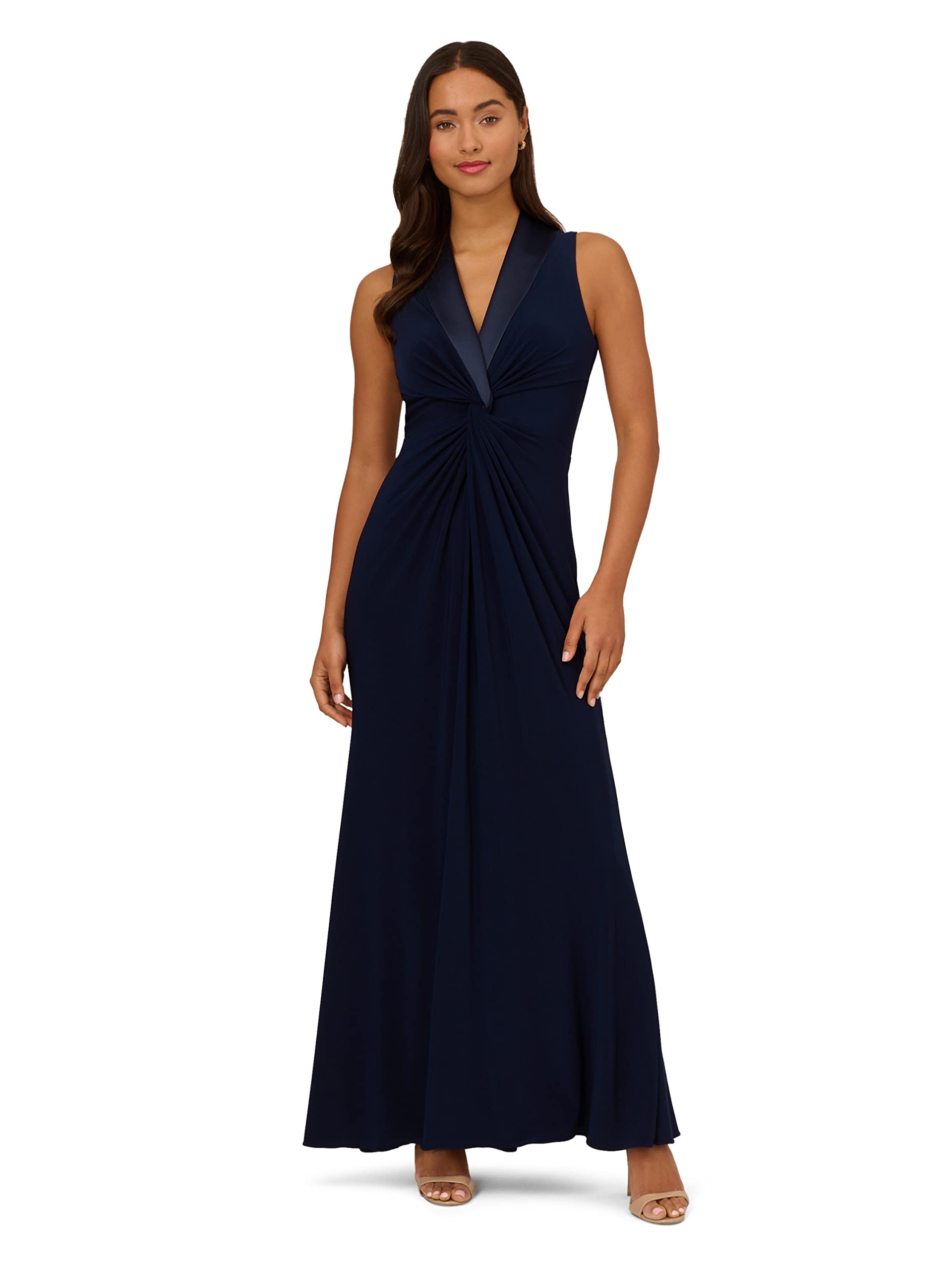 Adrianna Papell Women's Elegant Jersey Tuxedo Gown - Formal Evening Dress for Prom, Wedding & Black Tie Events