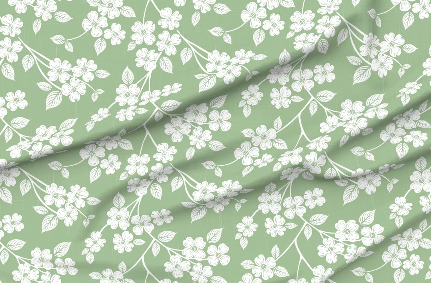 Premium Dogwood Floral Printed Minky Fabric by The Yard - Sage Green Botanical Garden Spring Design for Sewing Baby Blankets, Quilt Backing & Plush Projects - Soft Home Decor, Kitchen Accents & DIY Crafts