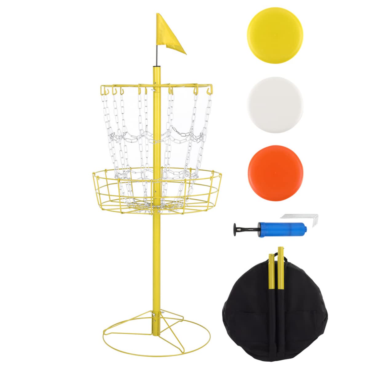 MengK Frisbee Holder - 52 x 25 x 25 Inches Large Capacity Yellow Disc Golf Storage Organizer for Sports Equipment, Backyard, Park & Beach Use