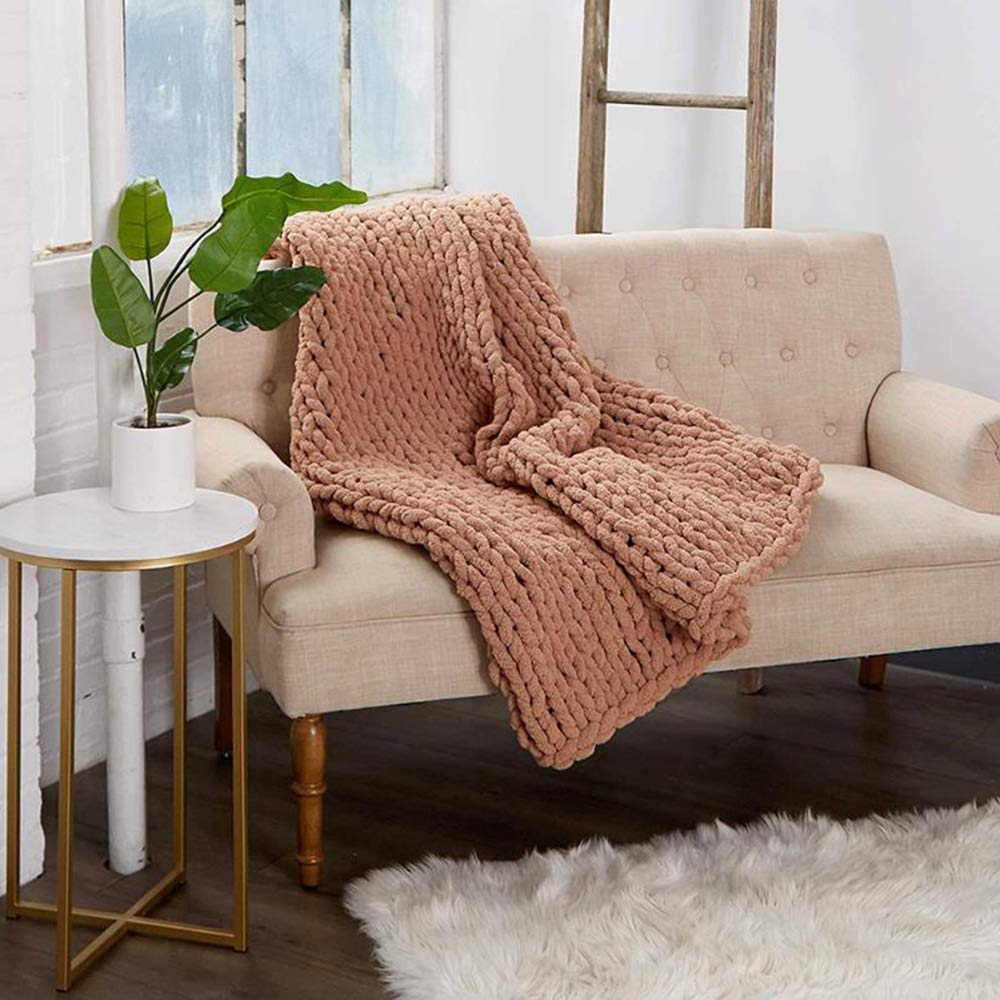 Chunky Knit Chenille Throw Blanket - Ultra Soft Handwoven Weighted Blanket, Cable Knit Design, Oversized 47x71 Inches (120x180cm) - Perfect for Cozy Nights, Living Room Decor, and Gift Giving