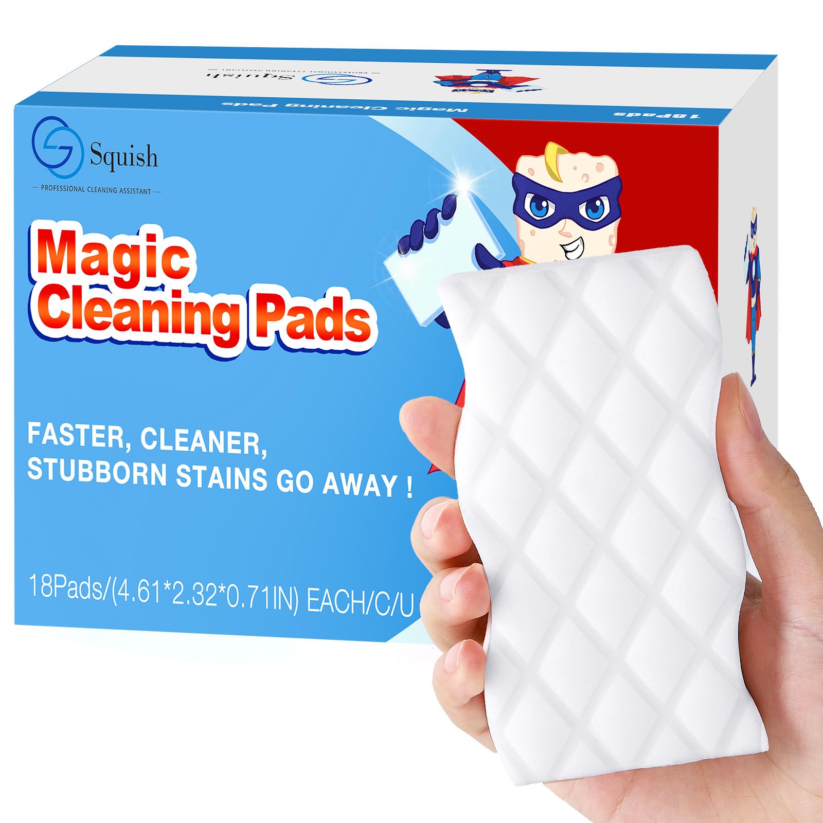 18 Pack Squish Magic Eraser Sponges - Melamine Foam Cleaning Pads for Walls, Oven, Kitchen & Shoes | Universal Stain Remover for Tough Cleaning Jobs at Home & Office