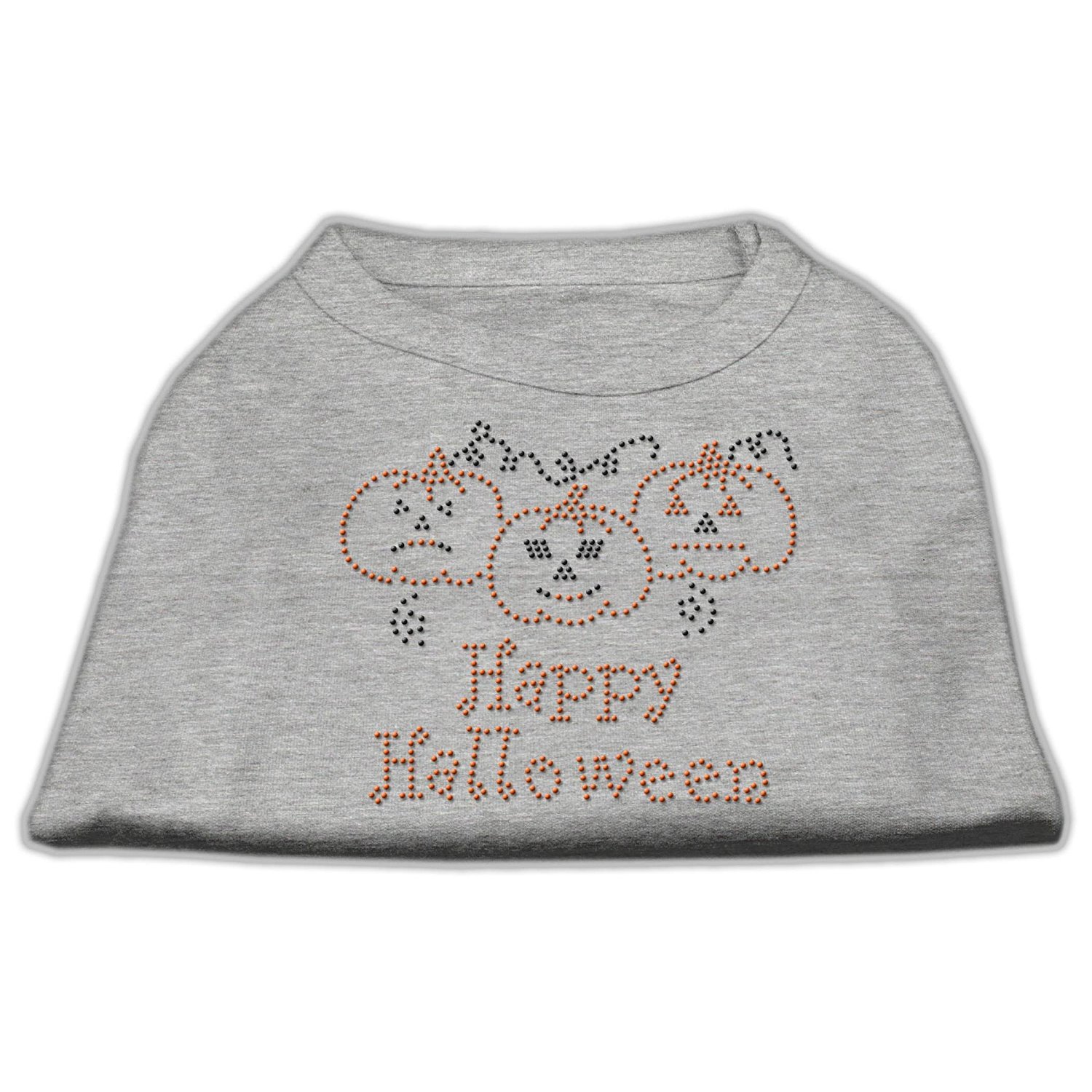 Happy Halloween Pet Dog & Cat Shirt with Rhinestones - Grey 3XL (25-35 lbs) | Cute Halloween Costume for Pets, Perfect for Trick-or-Treating & Halloween Parties