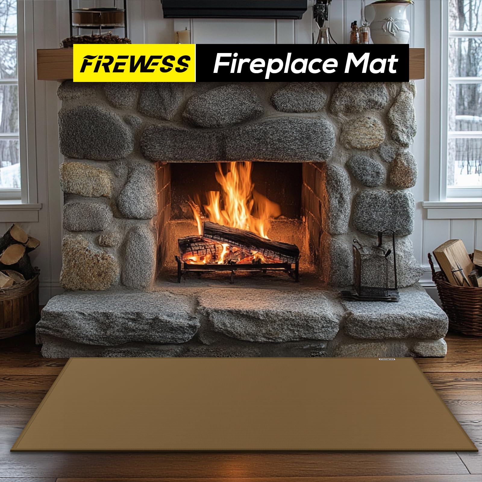Fire Resistant Hearth Rug for Fireplaces - 42x24 Inches Fireproof Fireplace Mat, Non-Slip Hearth Pad for Wood Stove & Gas Fireplace - Brown - Perfect for Living Room, Cabin & Home Decor