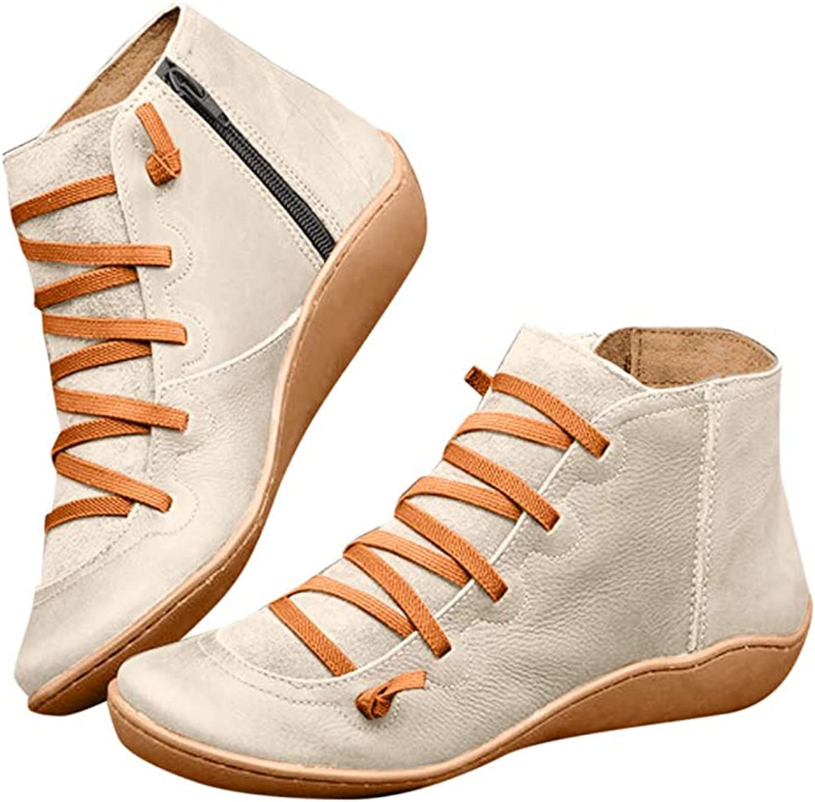 Lausiuoe Women's Ankle Boots - Flat Western Booties with Side Zipper, Casual & Dressy Pull-On Shoes for Everyday Wear, Office, and Date Nights