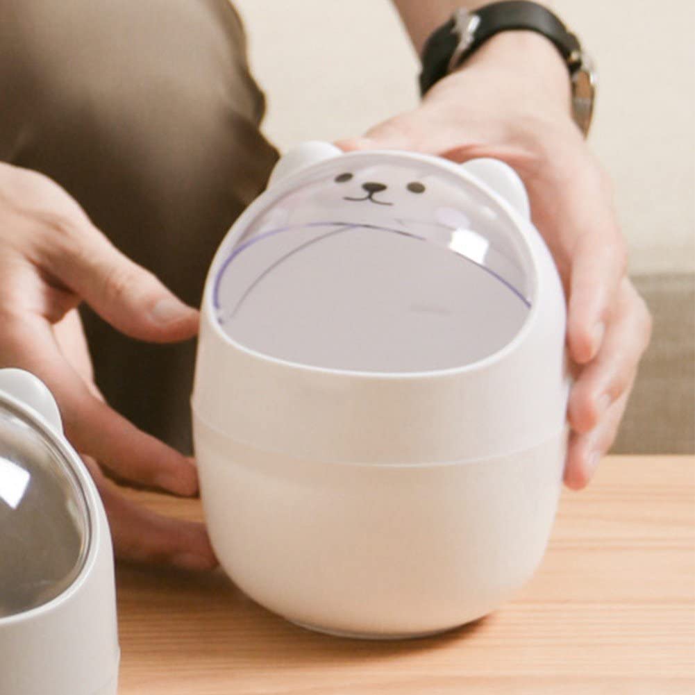 Cute Bear Mini Desktop Trash Can with Lid - Kawaii Pen Holder & Storage Bin for Office, Bedroom, and Dorm Organization