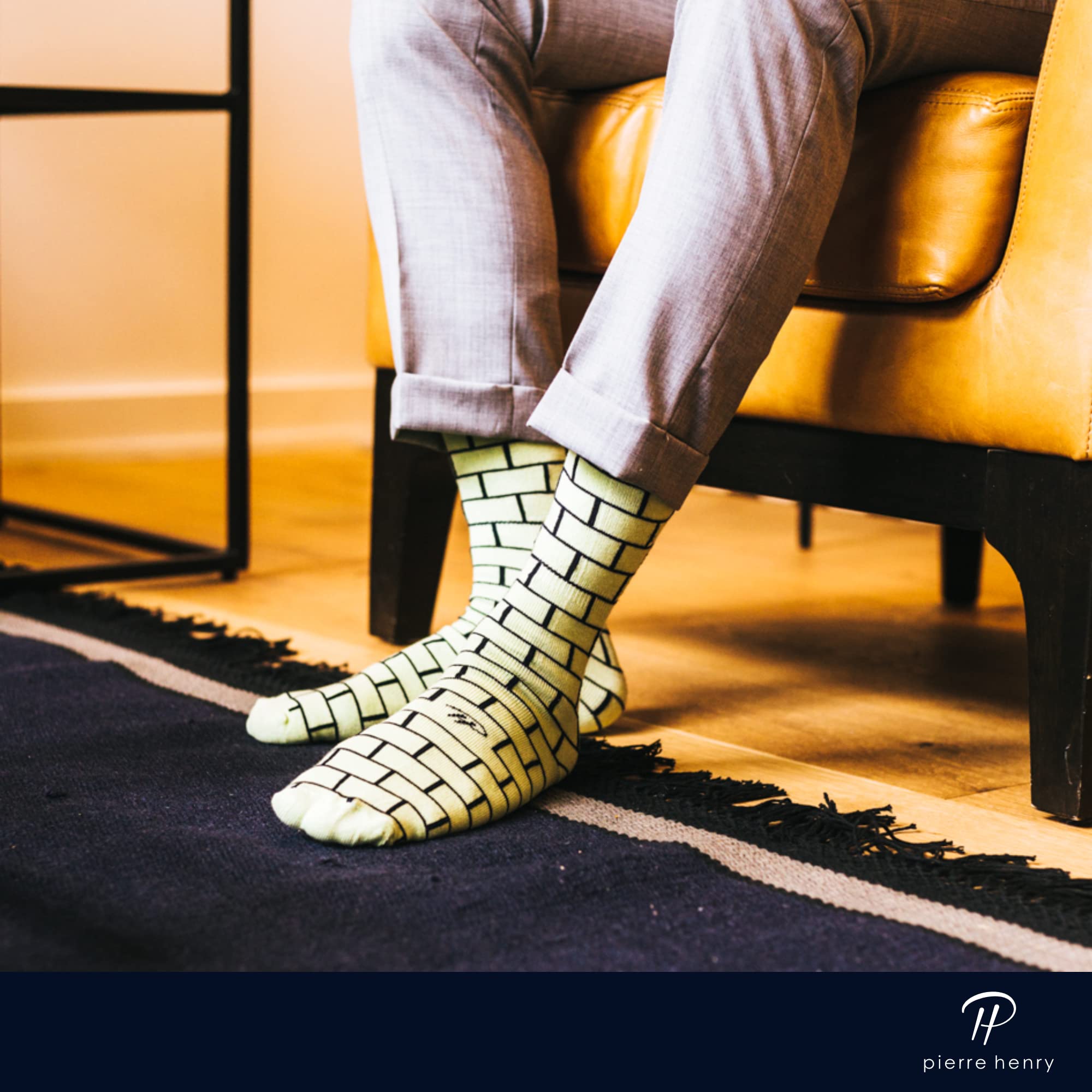 Pierre Henry Men's Over the Calf Dress Socks - 9 Pairs Colorful Cotton Funky Socks for Business, Casual & Formal Wear | Perfect for Office, Weddings & Special Occasions