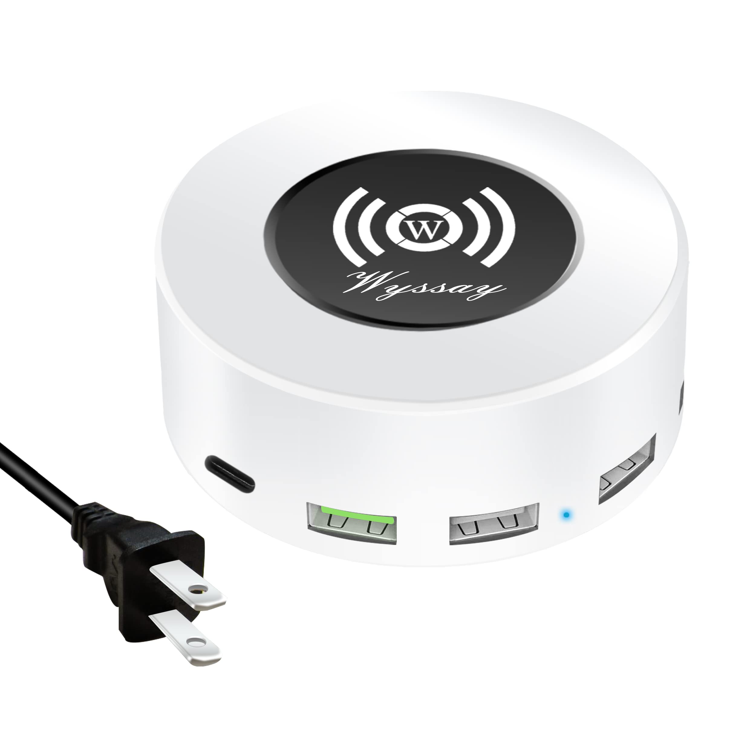 Wyssay 75W 6-Port USB Charging Station with Wireless Charger | Fast Charging Type-C & QC 3.0 | Multi-Device Desktop Charger Hub for iPhone, Samsung, iPad, AirPods | Perfect for Home, Office & Travel Use