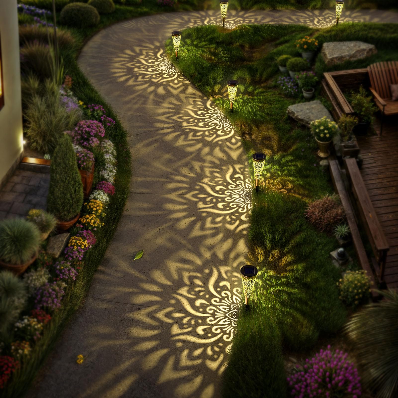 6 Pack Solar Pathway Lights Outdoor - Waterproof Solar Garden Lights with Warm White LED for Patio, Backyard, Walkway, Yard & Garden Decor - Gold (6Pcs) | Perfect for Landscape Lighting, Driveway Markers & Evening Ambience