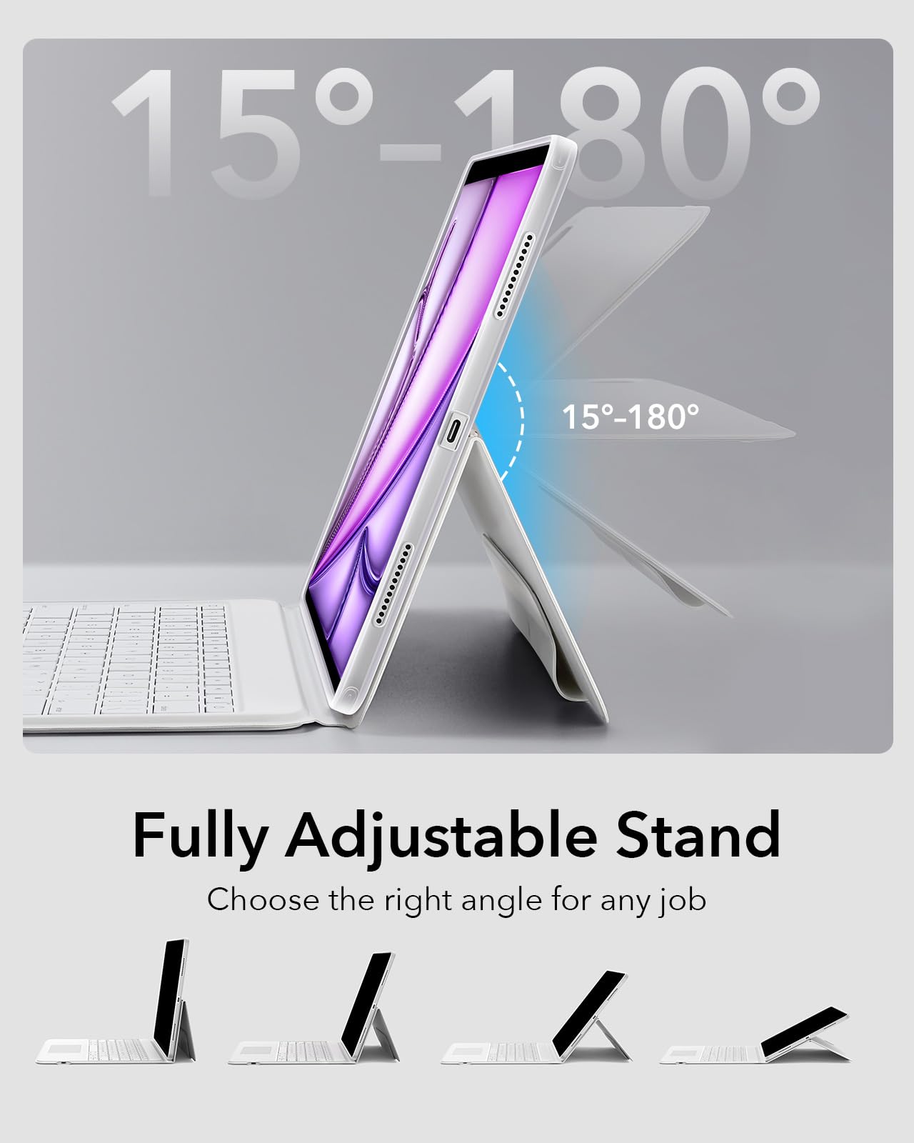 ESR Ascend Series iPad Air 13 Inch Keyboard Case (M3/M2, 2025/2024) - Detachable Backlit Keyboard with Trackpad, Adjustable Stand for Portrait & Landscape Mode - Perfect for Work, Study & Travel - White