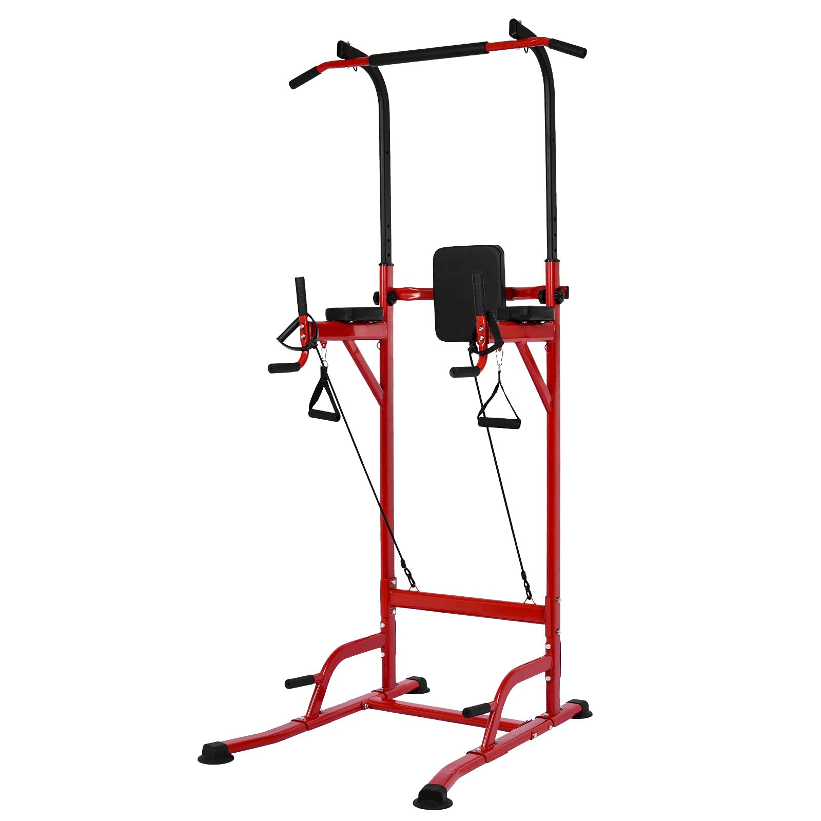 **Multifunctional Power Tower Pull Up Bar Station - Adjustable Height for Chin Ups, Dips & Push Ups - Home Gym Strength Training Equipment with Backrest Pad - Perfect for Small Spaces & Full-Body Workouts**