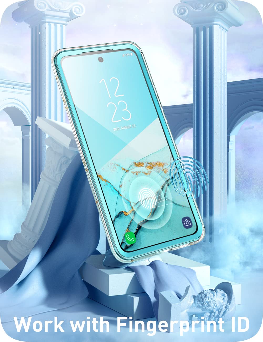 i-Blason Glitter Case for Samsung Galaxy S22 (6.1 Inch) 5G - Shockproof Bumper Cover with 360° Protection & Built-in Screen Protector | Glossy Sparkle Design (Ocean Blue) - Perfect for Everyday Use, Travel & Outdoor Activities