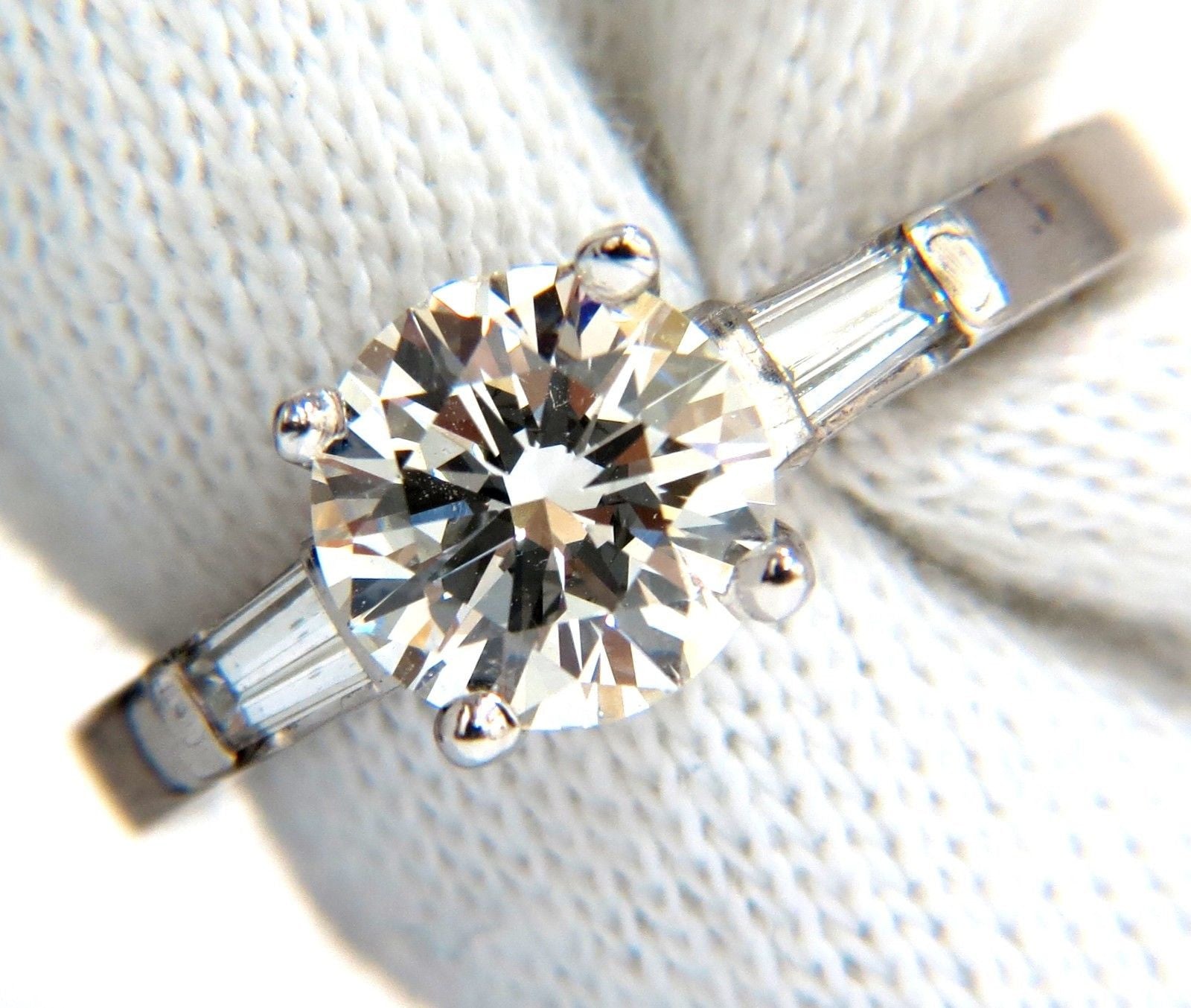 1.51ct GIA Certified Round Brilliant Diamond Engagement Ring with 0.30ct Baguette Side Stones in Platinum - Perfect for Proposals, Anniversaries & Special Occasions