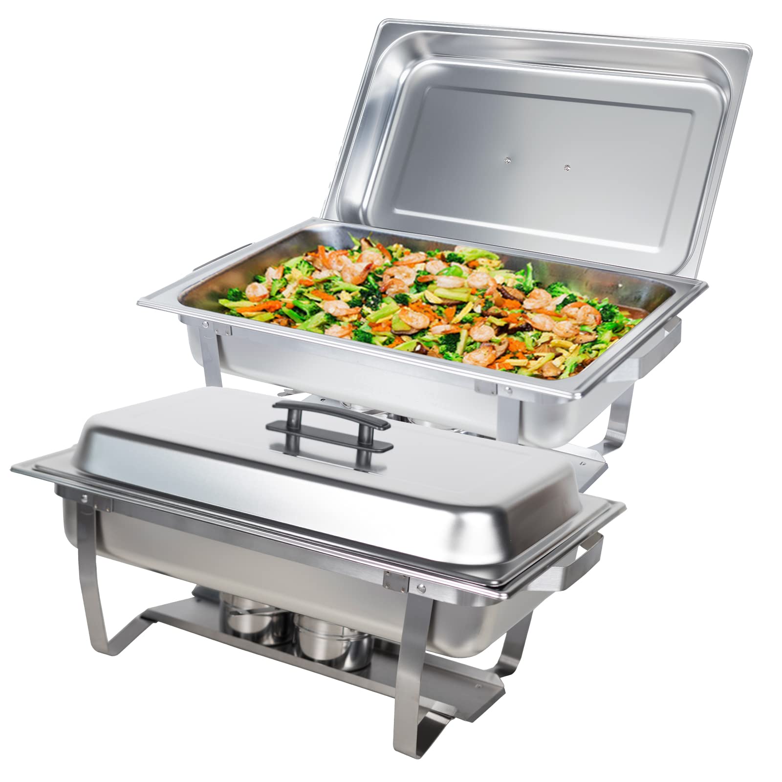 8QT Stainless Steel Chafing Dish Buffet Set with Foldable Frame, Water Pan & Lid - Perfect for Catering, Weddings, Banquets & Buffet Service (2-Pack) | Keep Food Warm at Parties, Events & Dining Gatherings