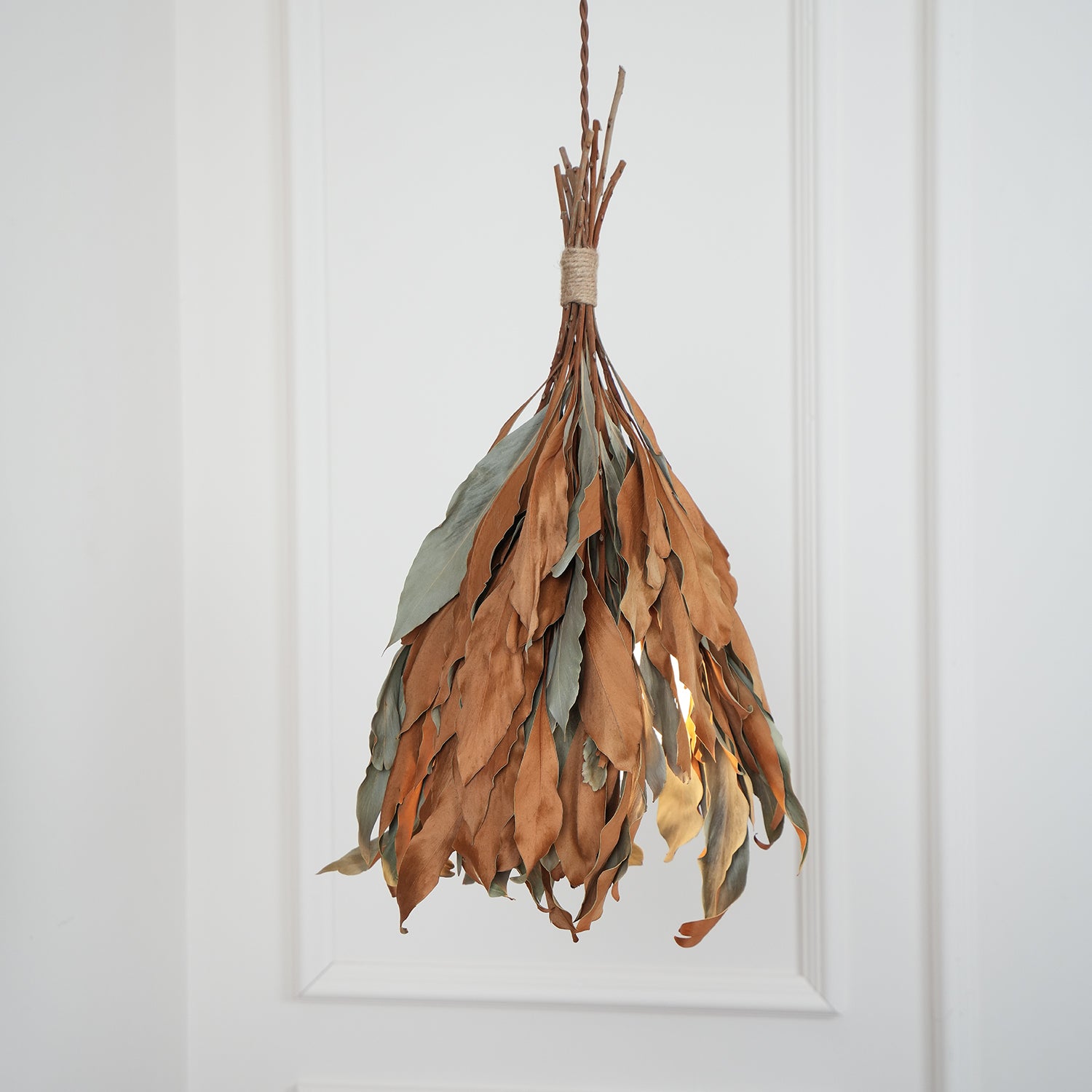 Handmade Dried Branch Leaf Pendant Light - Natural Boho Chandelier for Living Room, Bedroom & Dining Room Decor