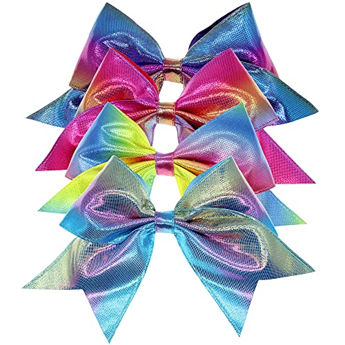 Sparkly Mermaid Hair Bows for Girls - 6 Inch Large Cheer Bows for Kids, Cute Grosgrain Ribbon Hair Accessories (Pack of 6) - Perfect for Birthday Parties, Dance Recitals & School Events