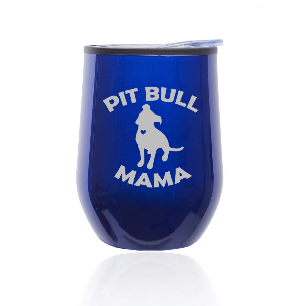 Stemless Wine Tumbler with Lid - 16oz Insulated Coffee Travel Mug, Durable Glass Cup for Hot & Cold Drinks - Perfect Gift for Pit Bull Moms (Blue) - Ideal for Home, Office, Picnics & Outdoor Adventures