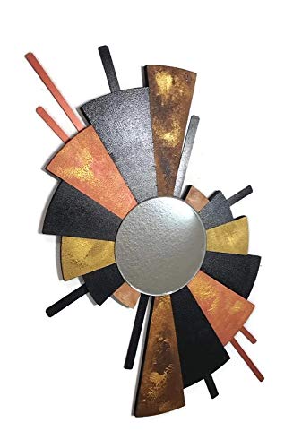 Sunburst Abstract Wooden Mirror - Handcrafted Wall Decor with Metal Accents by Diva Art69 - Perfect for Bohemian & Mid-Century Modern Home Decor