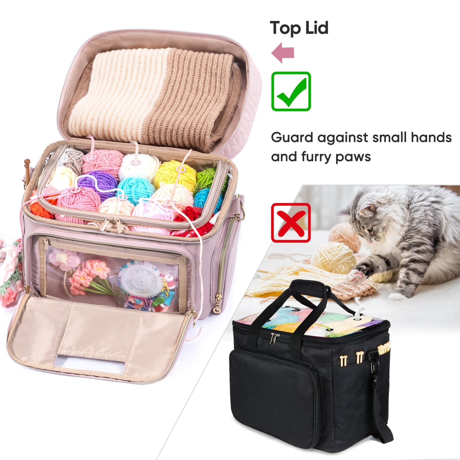 Crochet Bag Organizer with Pockets - Yarn Storage Bag for Crocheting & Knitting - Perfect for Crochet Hooks, Needles & Accessories - Ideal for Crafters, Travel & Home Organization
