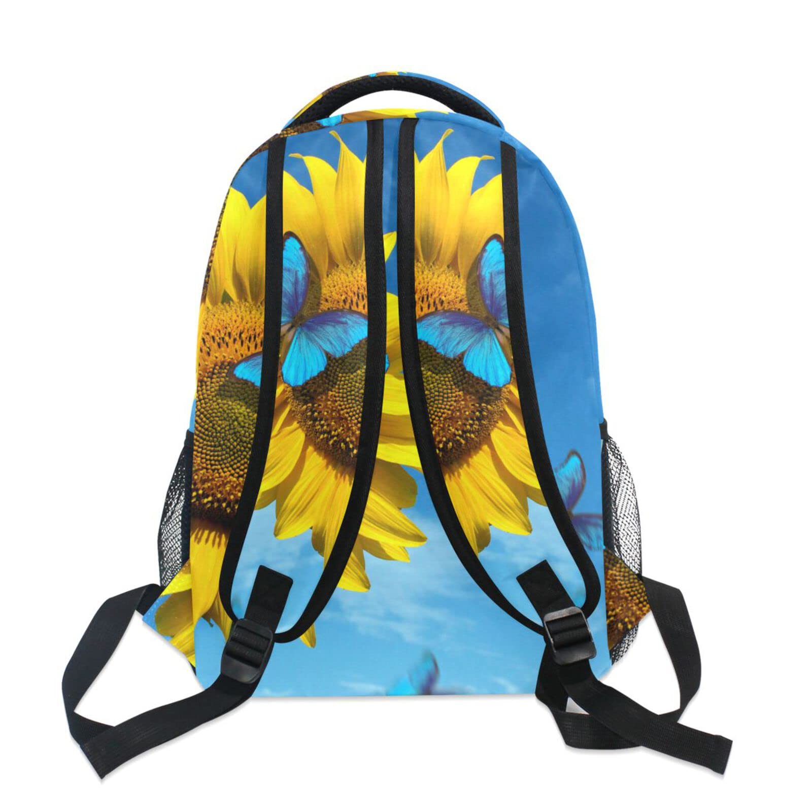 JIPONI Sunflower Blue Sky Butterfly Backpack for Women & Men - Stylish School Bag, Laptop Backpack for Students, Travel Daypack & Purse - Perfect for College, Work & Outdoor Adventures