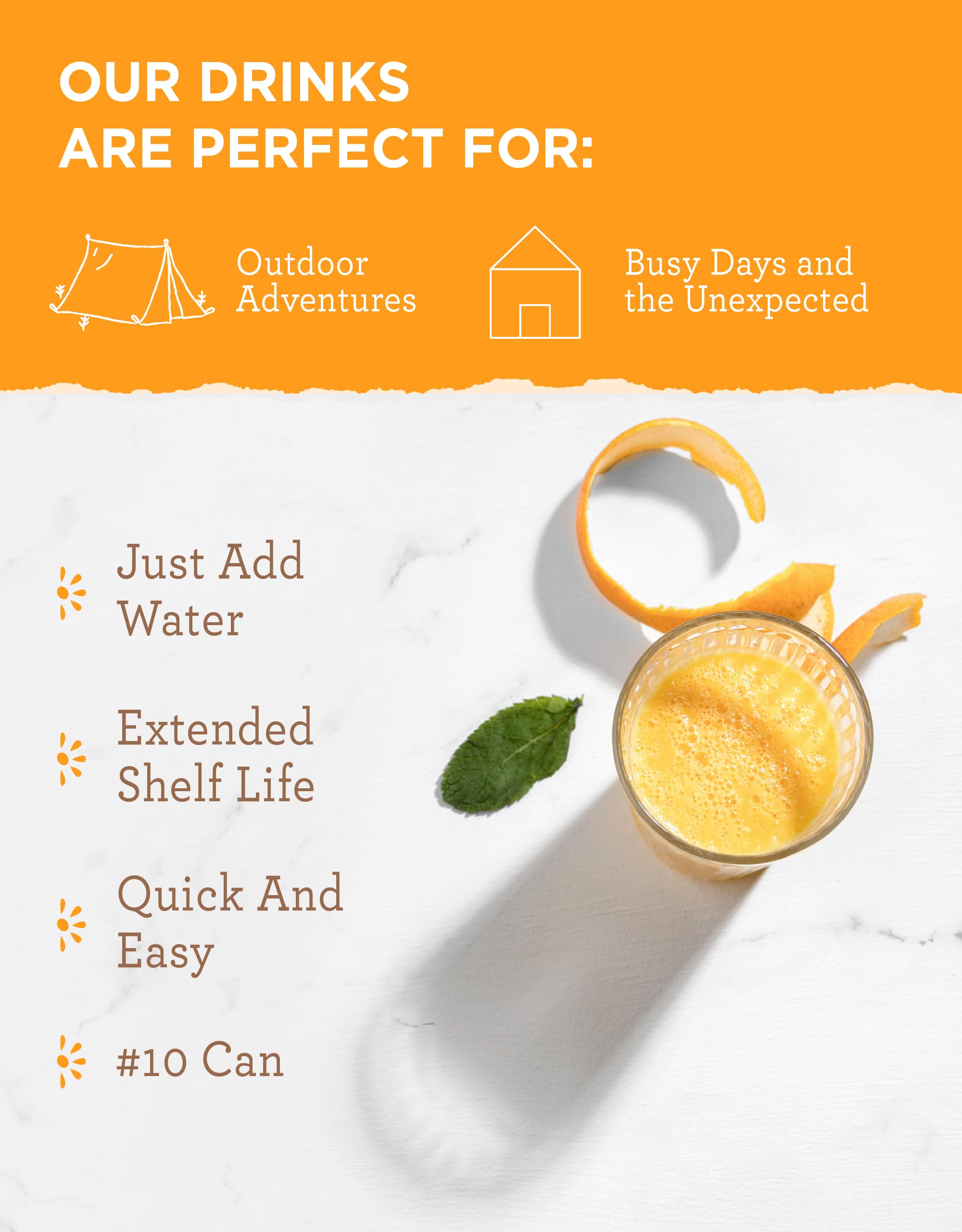 READYWISE Orange Drink Mix Powder - 86 Servings, Healthy & Delicious Emergency Food Supply for Camping, Hiking & Survival Preparedness - 10 Can Pack