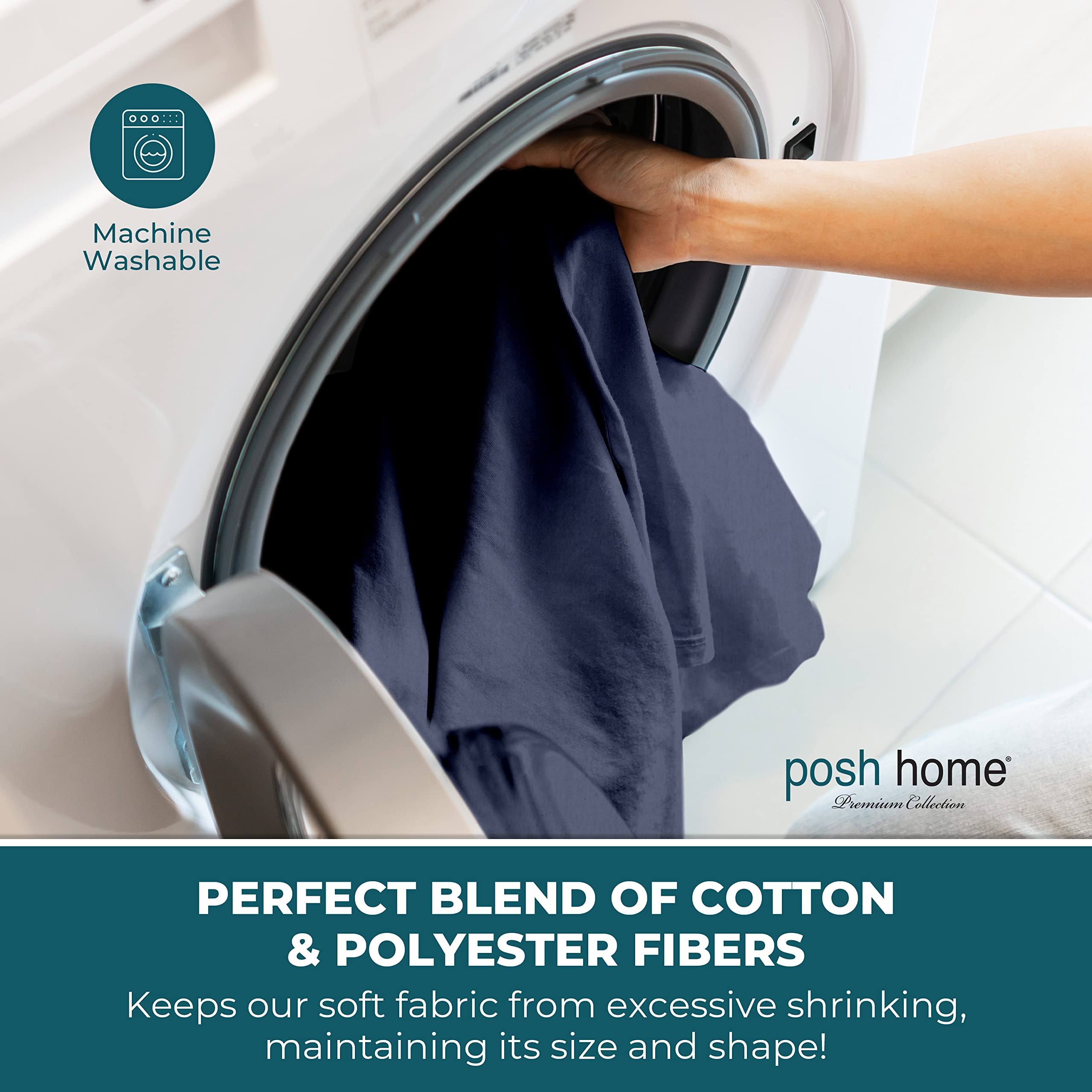 Posh Home Jersey Knit Sheet Set – 4-Piece Soft Breathable Cotton Bed Sheets – Includes Flat Sheet, Fitted Sheet & 2 Pillowcases – Full Size Navy Blue – Perfect for Cozy Nights, Guest Rooms & Everyday Comfort
