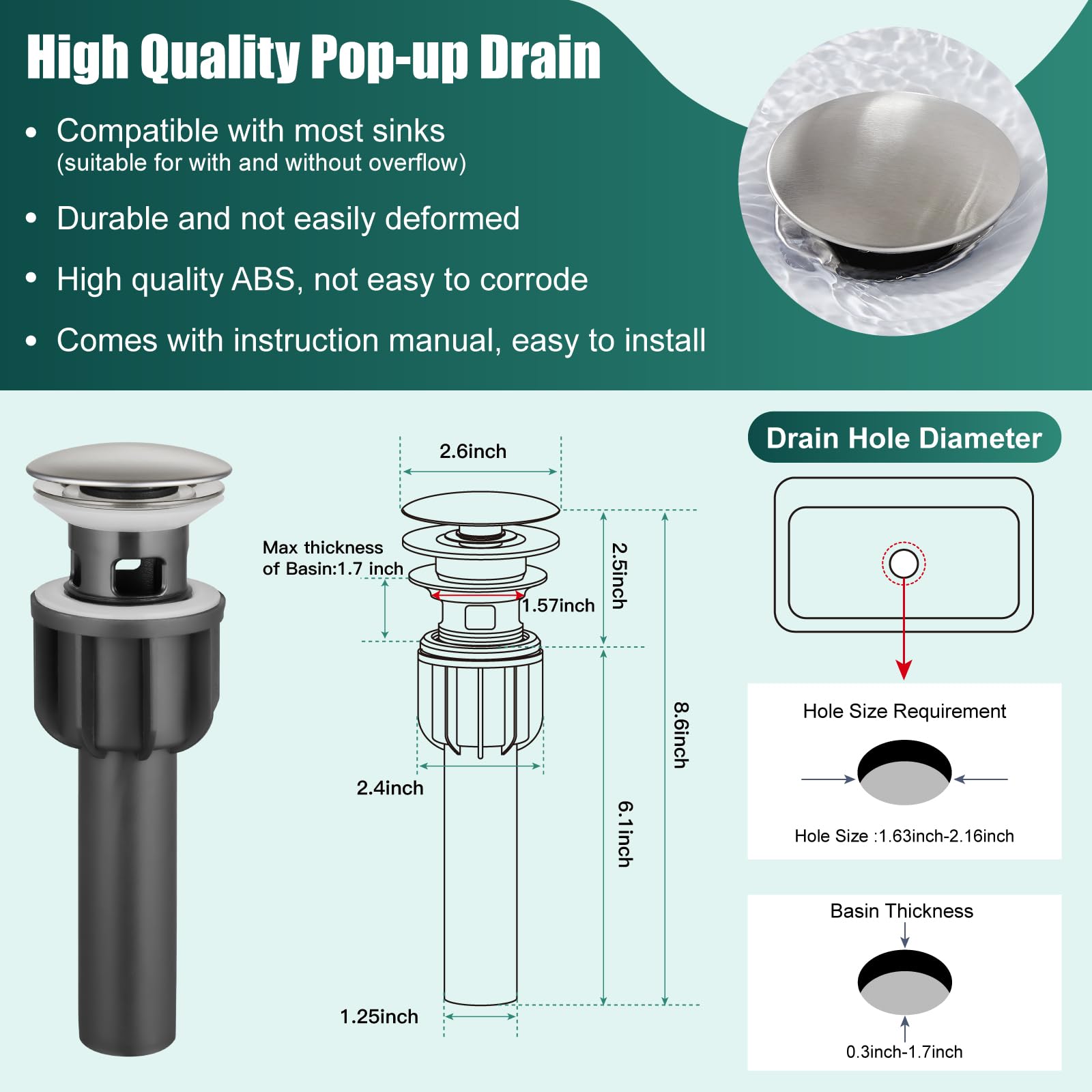 Brushed Nickel Tall Bathroom Faucet - SUS304 Stainless Steel Vessel Sink Deck Mount Single Handle Mixer Tap with Pop Up Drain - Perfect for Modern Bathrooms, Powder Rooms & Luxury Vanities