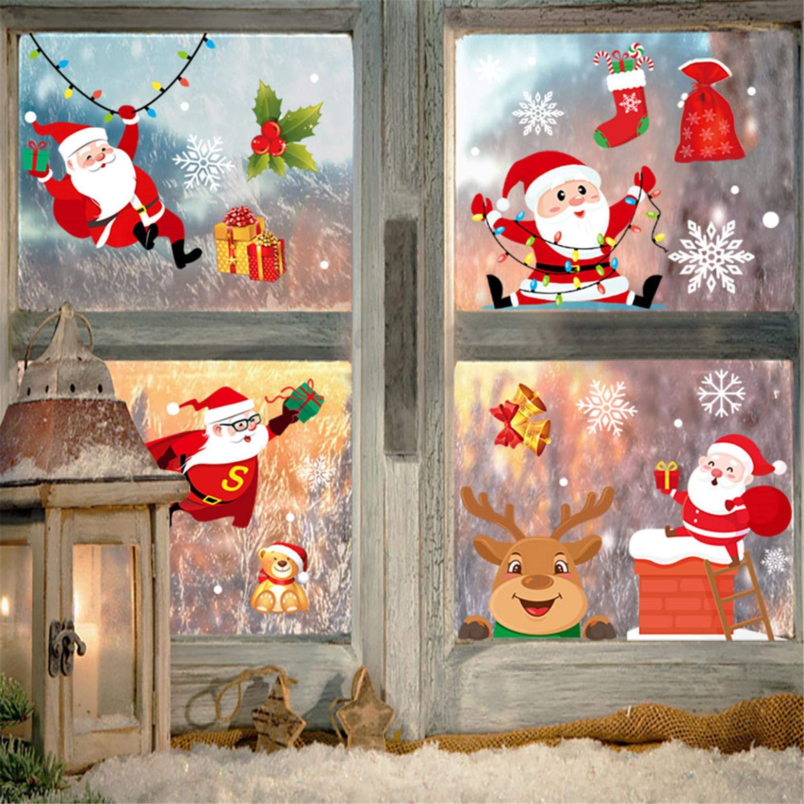 Removable Christmas Window Stickers - Snowflake & Elk Electrostatic Decals for DIY Holiday Decor | Multicolor Set for Doors, Glass & Walls | Perfect for Home, Office & Party Decorations