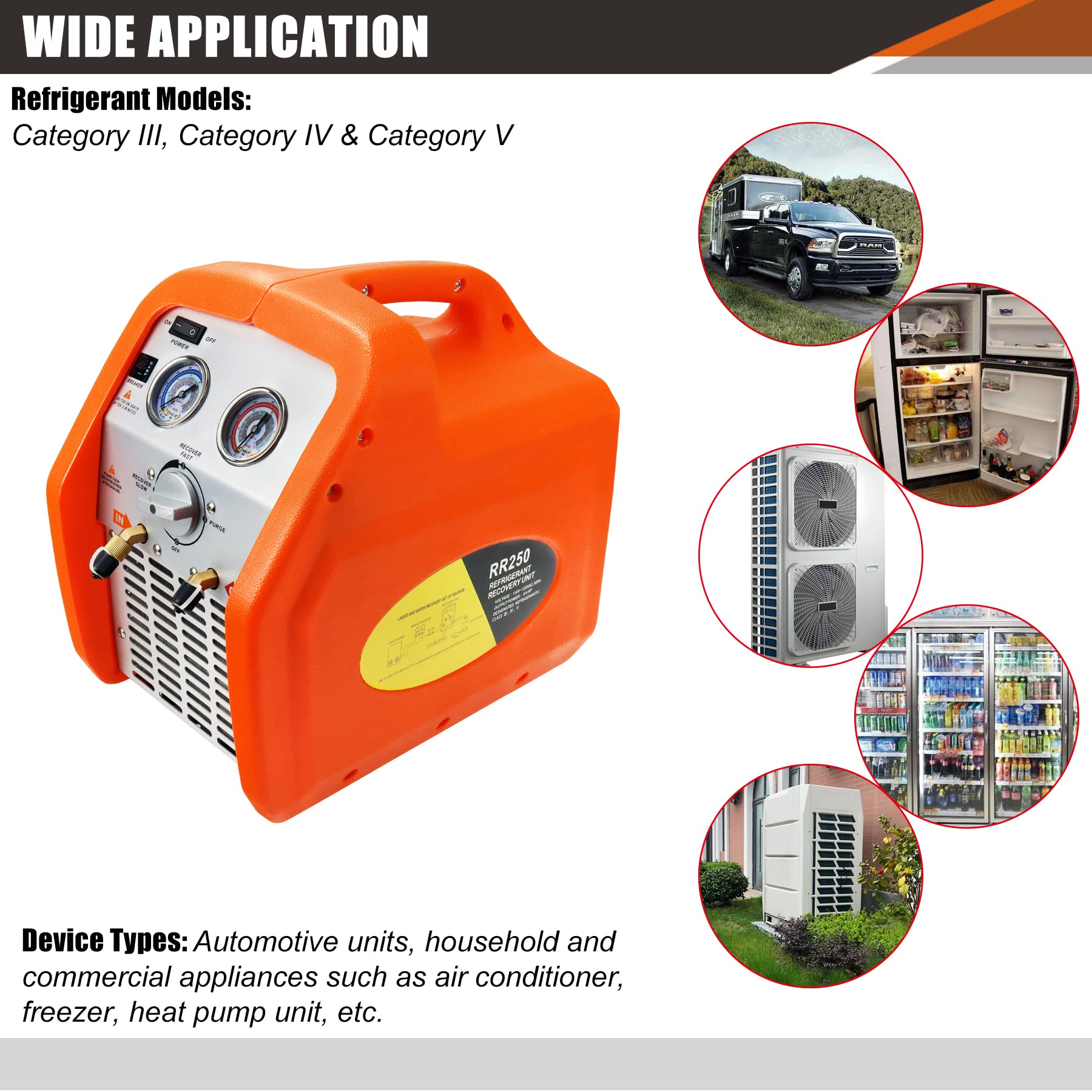 JIFETOR Portable AC Refrigerant Recovery Machine - 3/4HP Oil-Free Compressor for Recycling Liquid & Vapor Refrigerant | Automotive AC & HVAC System Maintenance Tool | Ideal for Car Repair Shops & Home HVAC Service