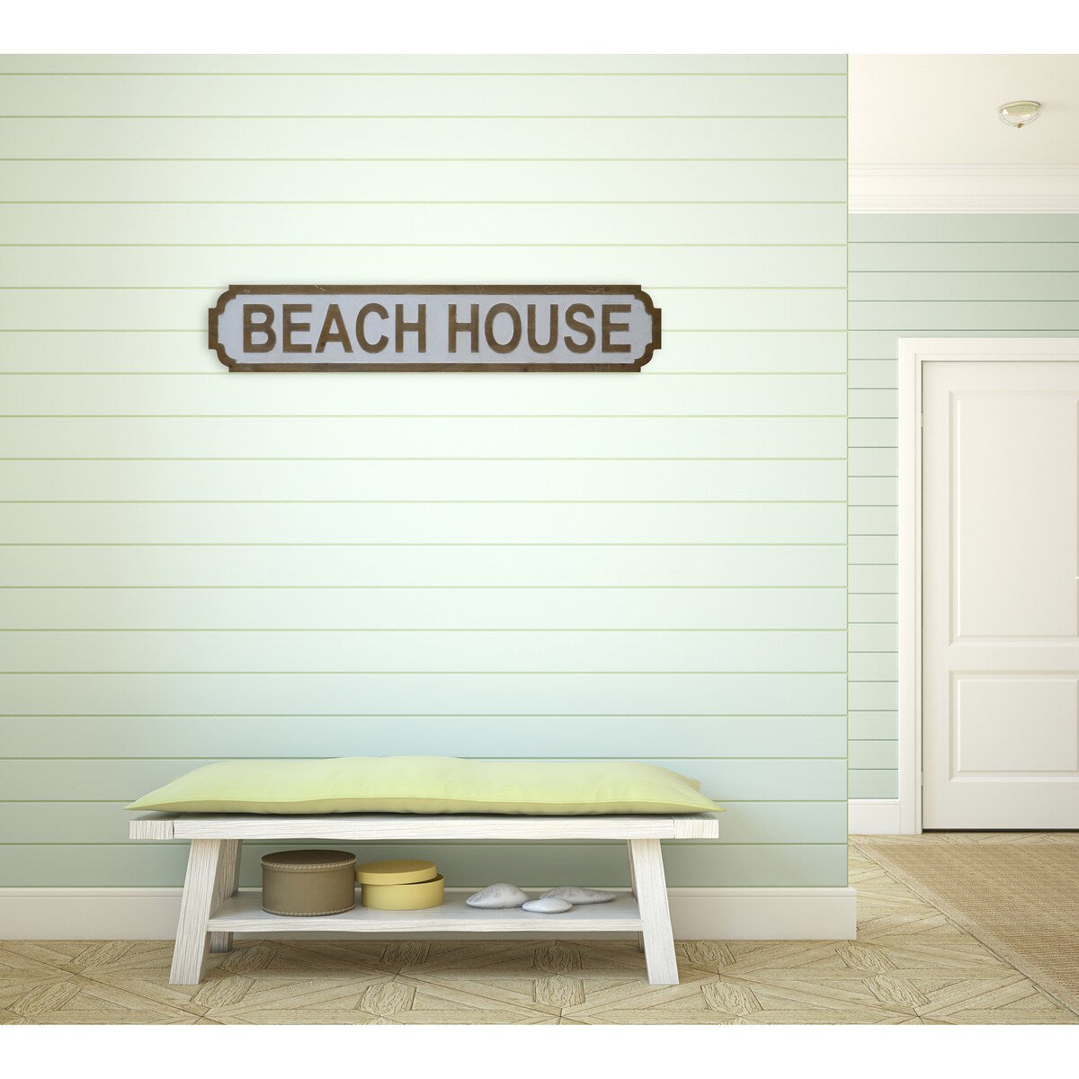 Beach House Wall Sign - 41.75 x 8.25 Inches Coastal Decor for Living Room, Bedroom, or Porch