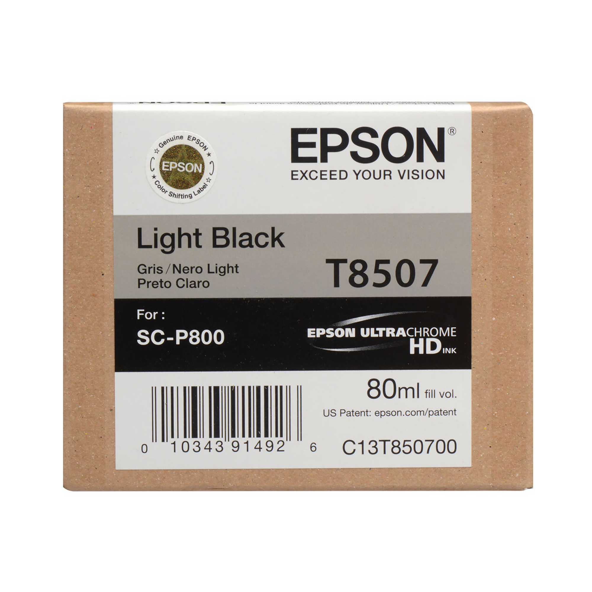 Epson T850700 UltraChrome HD Light Black Ink Cartridge (80mL) - Compatible with SureColor P800 Printer | High-Quality Photo Printing for Professional Photographers & Artists
