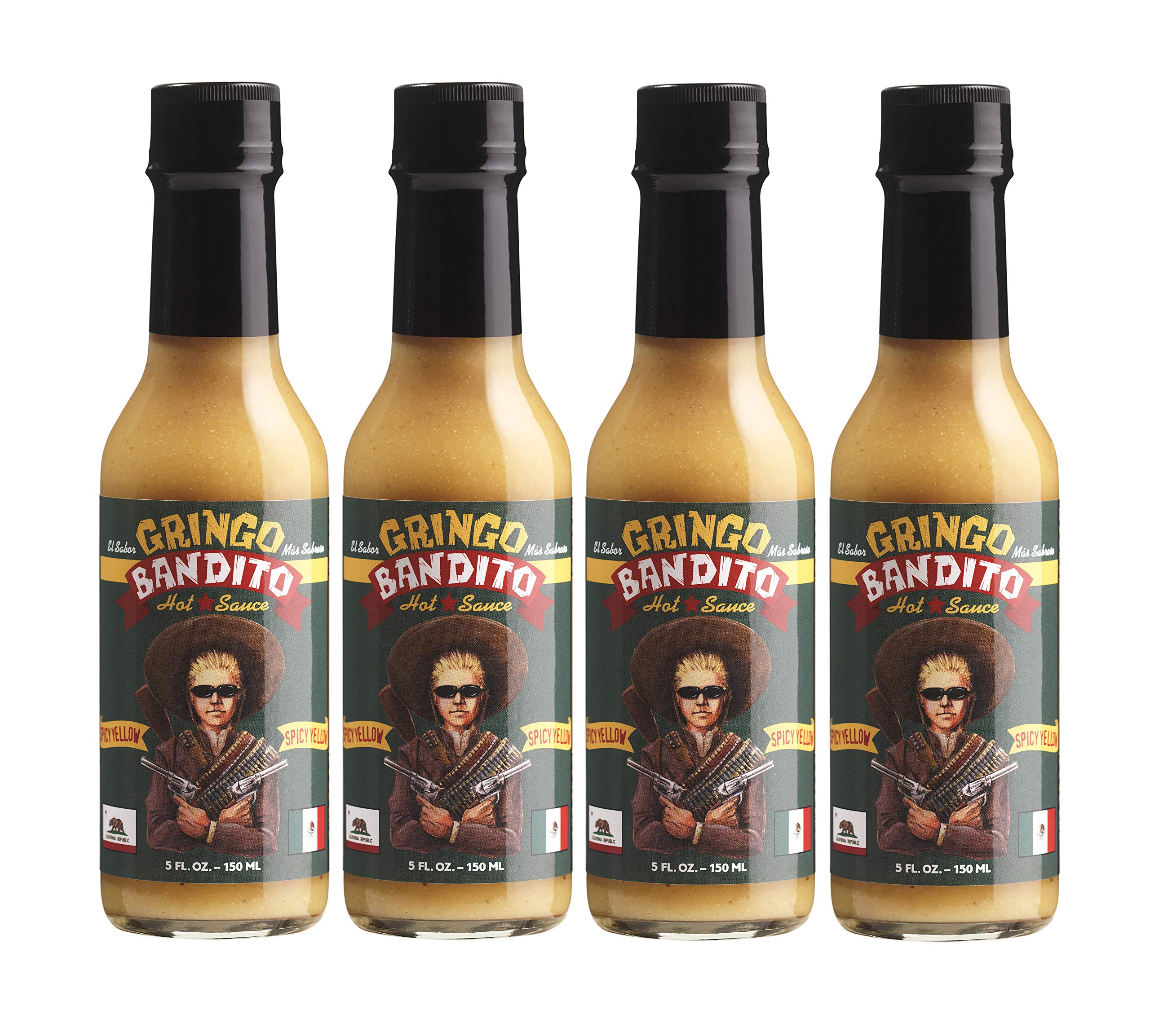 Gringo Bandito Hot Sauce - Spicy Yellow Hot Sauce, 5oz (Pack of 4) | Premium Mexican Hot Sauce for Tacos, Wings & Burgers | Vegan & Gluten-Free