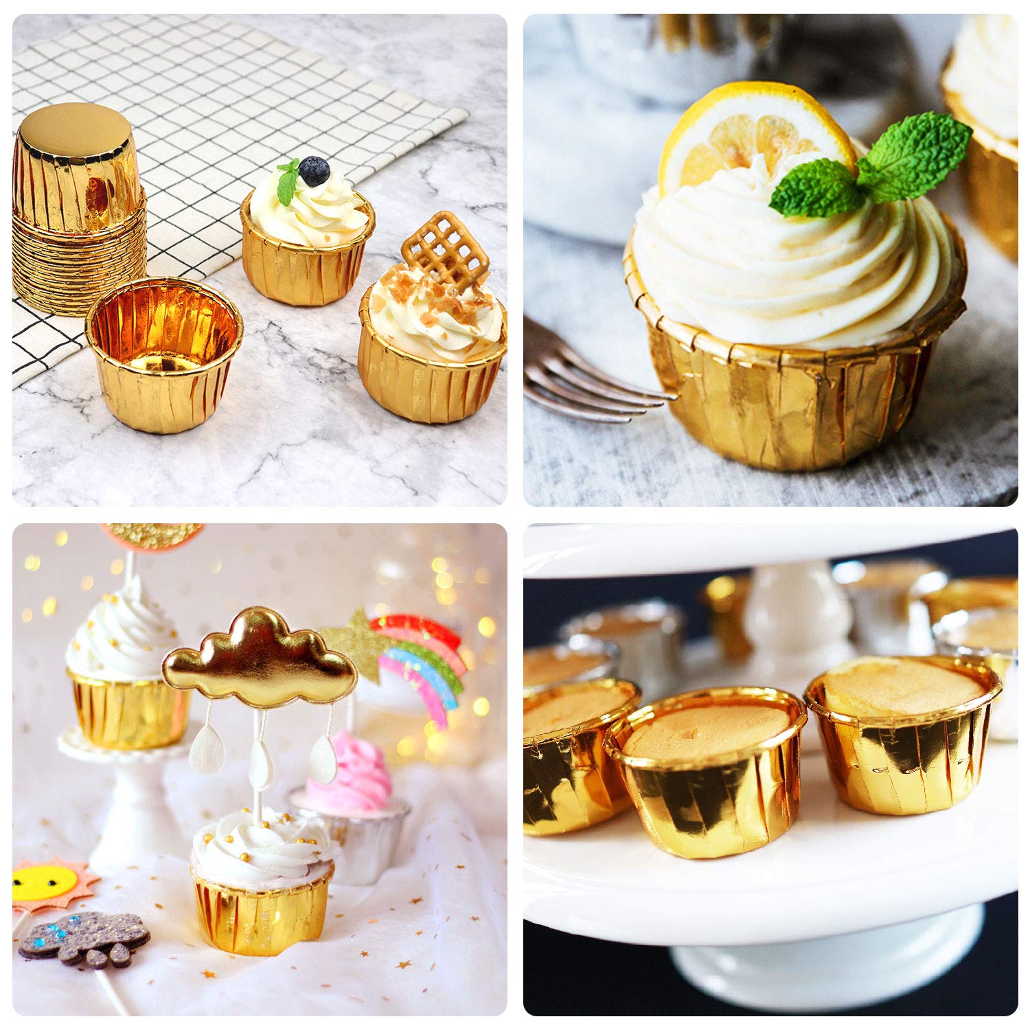 EUSOAR 50-Pack Gold Cupcake Baking Cups, 3.5 Oz Disposable Foil Muffin Liners - Premium Aluminum Ramekin Holders for Perfect Cupcakes & Muffins - Ideal for Birthday Parties, Weddings & Holiday Baking