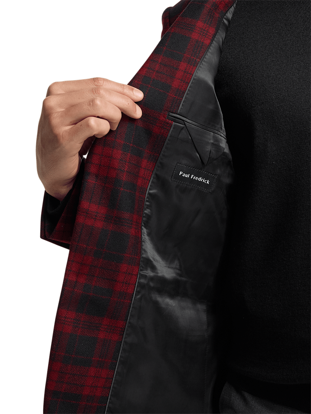Men's Wool Plaid Single Breasted Notch Lapel Blazer Jacket - Black & Red Checkered Pattern | Business Casual, Office Wear, Wedding & Formal Events