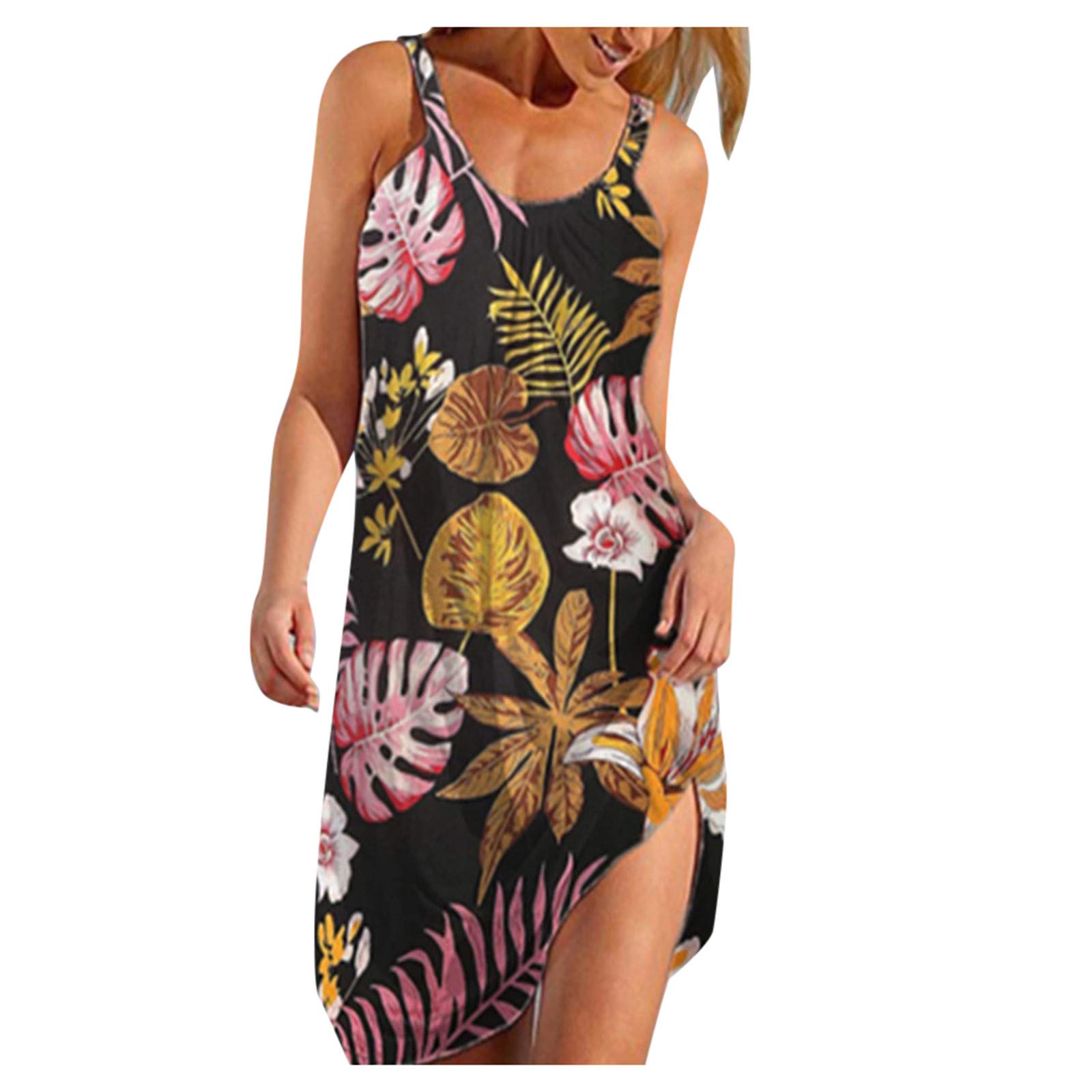**Women's Summer Dresses - Bohemian Sleeveless Halter Neck Mini Dress, Casual Vintage Beach Sundress for Outdoor, Travel & Vacation**