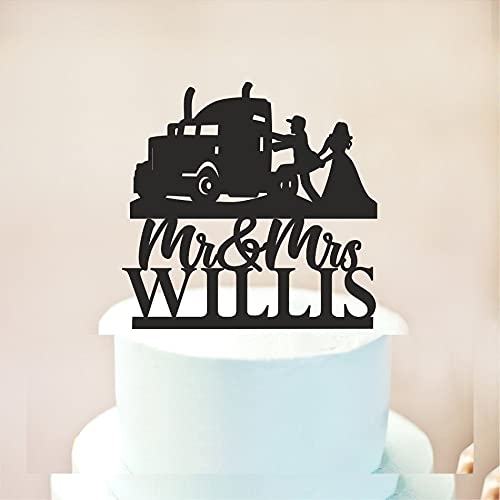 Customized Name Trucker Wedding Cake Topper - Funny Mr & Mrs Cake Decor for Driver Couples - Perfect for Weddings, Anniversaries & Bachelorette Parties