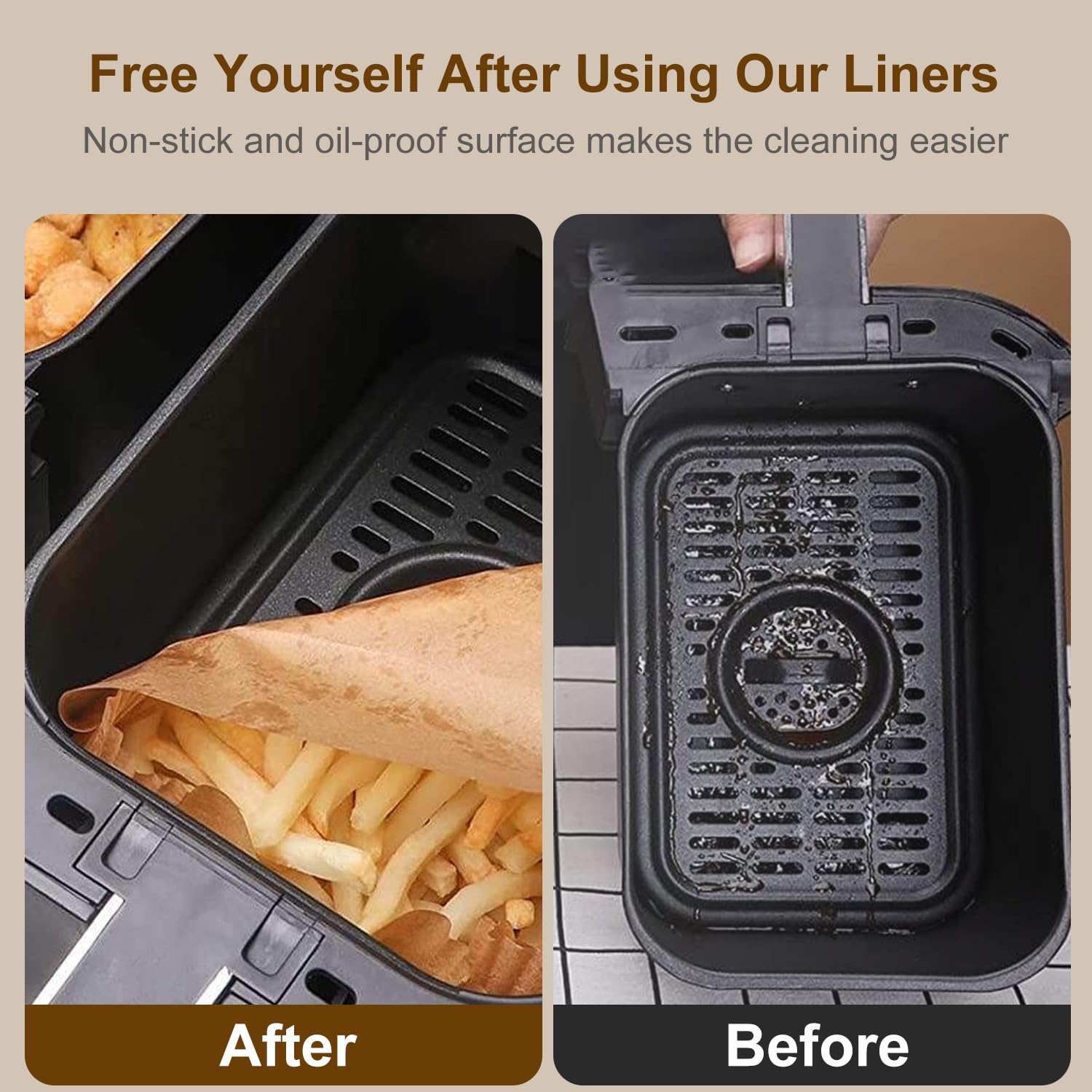 100Pcs Disposable Air Fryer Liners - Non-Stick Parchment Paper, Food Grade & Microwave Safe (8.6