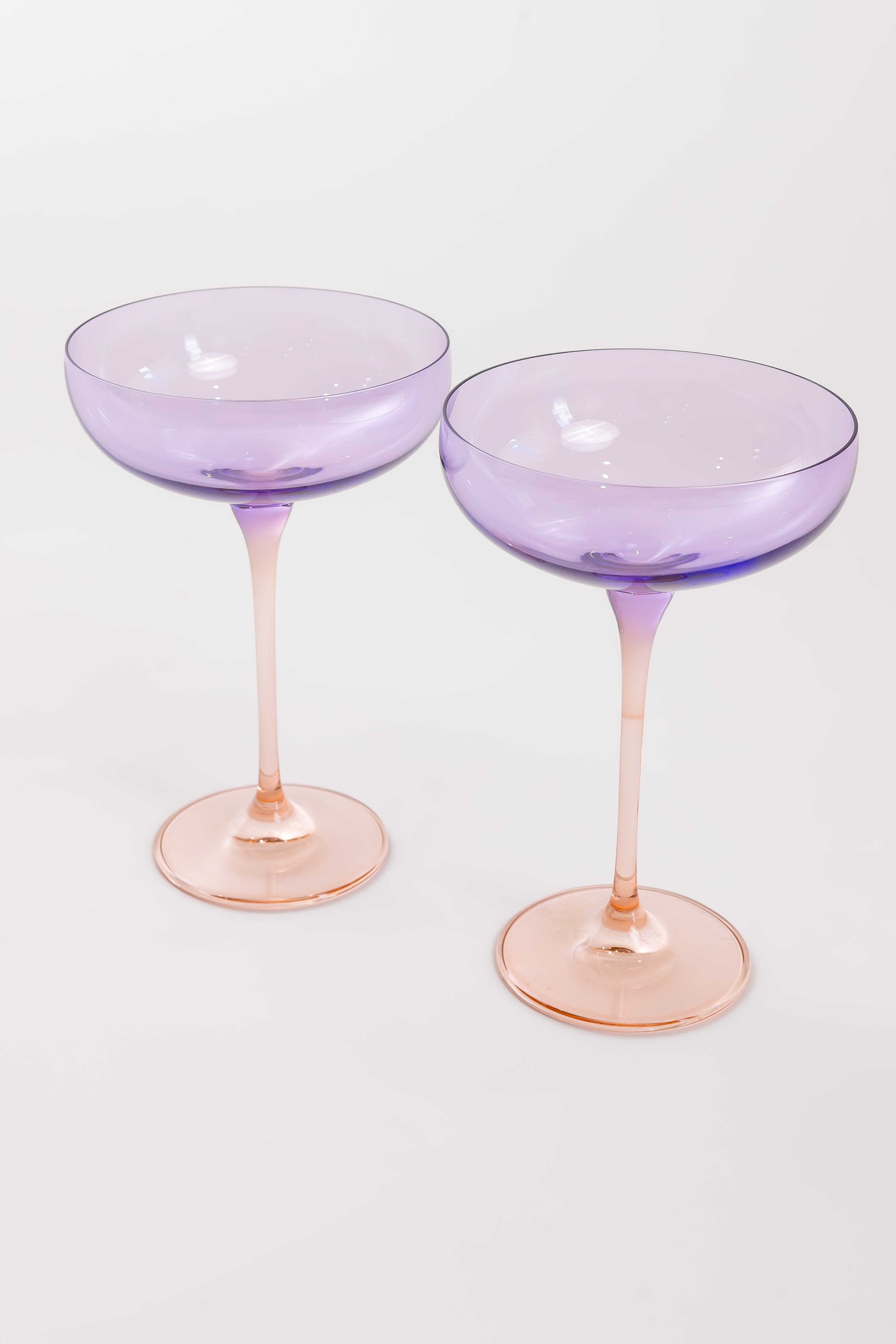 Estelle Colored Champagne Coupe Glasses Set of 2 - Elegant Lavender & Blush Pink Colorblock Design for Wedding, Bridal Shower & Party Celebrations