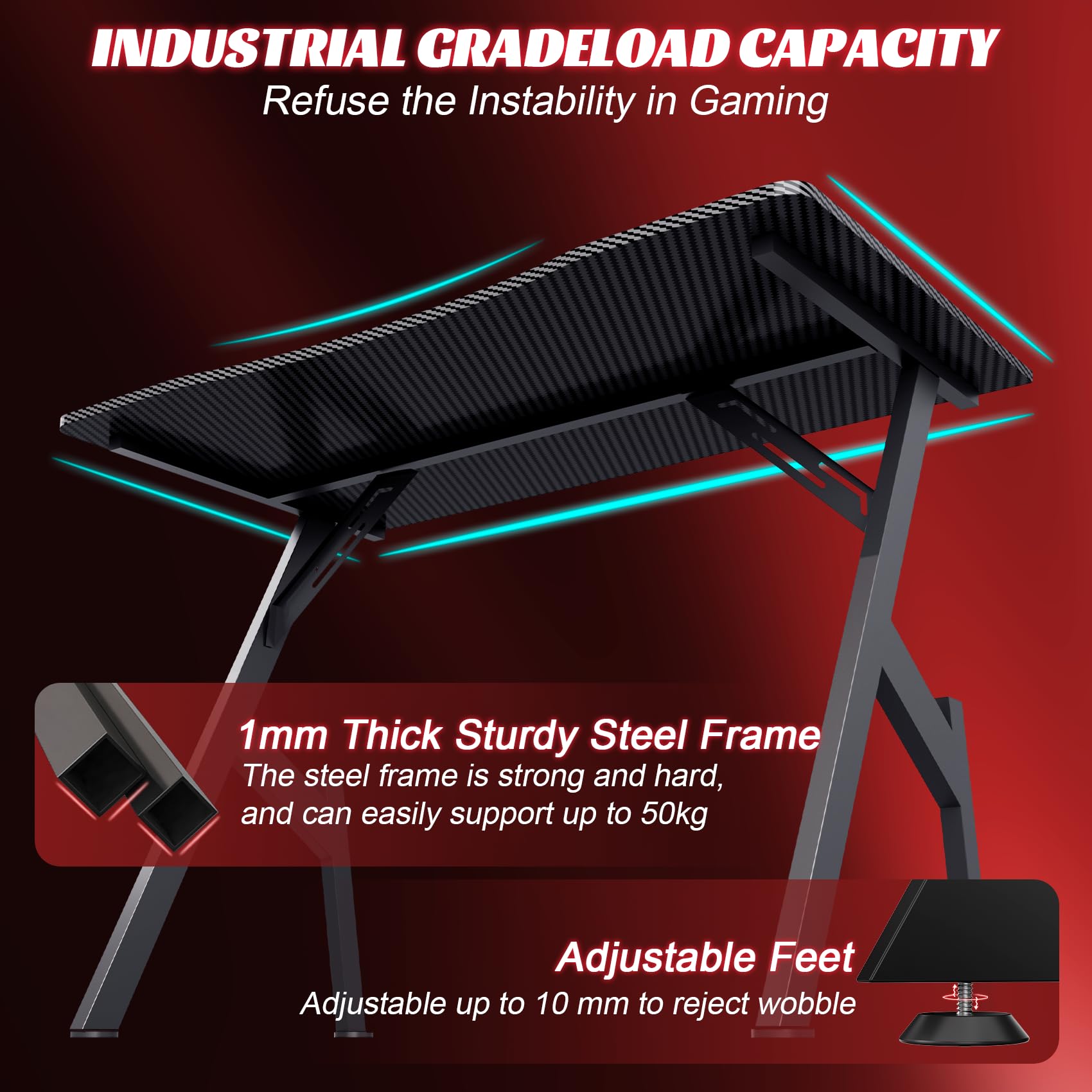 32 Inch Gaming Desk with Carbon Fiber Surface - Ergonomic A-Shaped Computer Workstation for Home Office | Sturdy PC Gaming Table for Esports & Streaming Setup | Perfect for Small Spaces & Multi-Monitor Arrangements
