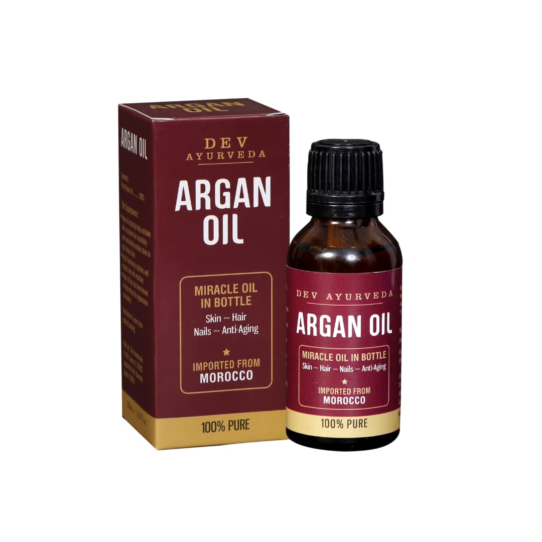 100% Pure Moroccan Argan Oil - 30mL | Dev Ayurveda Natural Carrier Oil for Hair, Skin & Nails | Hydrating & Nourishing Treatment for Dry Scalp, Split Ends & Wrinkles