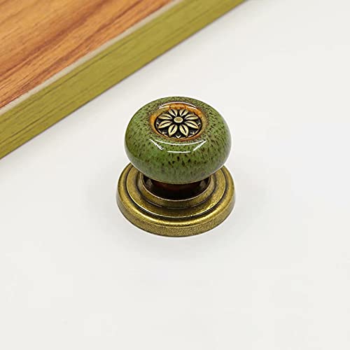 2 Pcs Leopard Print Green Ceramic Cabinet Knobs - Vintage Shabby Chic Drawer Pulls with Bronze Hardware - Perfect for Kitchen Cabinets, Dressers & DIY Furniture Upcycling Projects