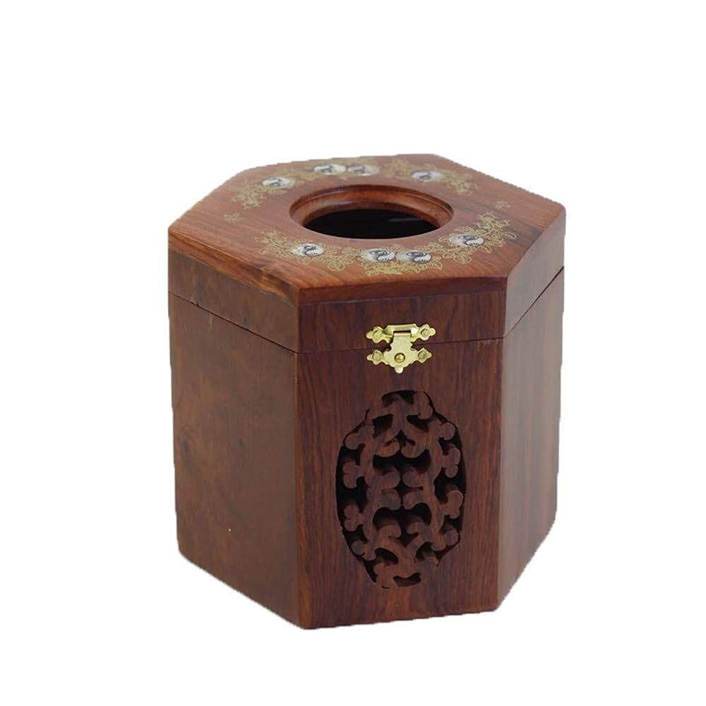 Premium Vietnamese Rosewood Tissue Box Holder - Handcrafted Hollow Hexagonal Design (14.5x13.5cm) for Home & Office Decor | Reddish Brown Wooden Napkin Dispenser | Perfect for Living Room, Bathroom & Kitchen Organization
