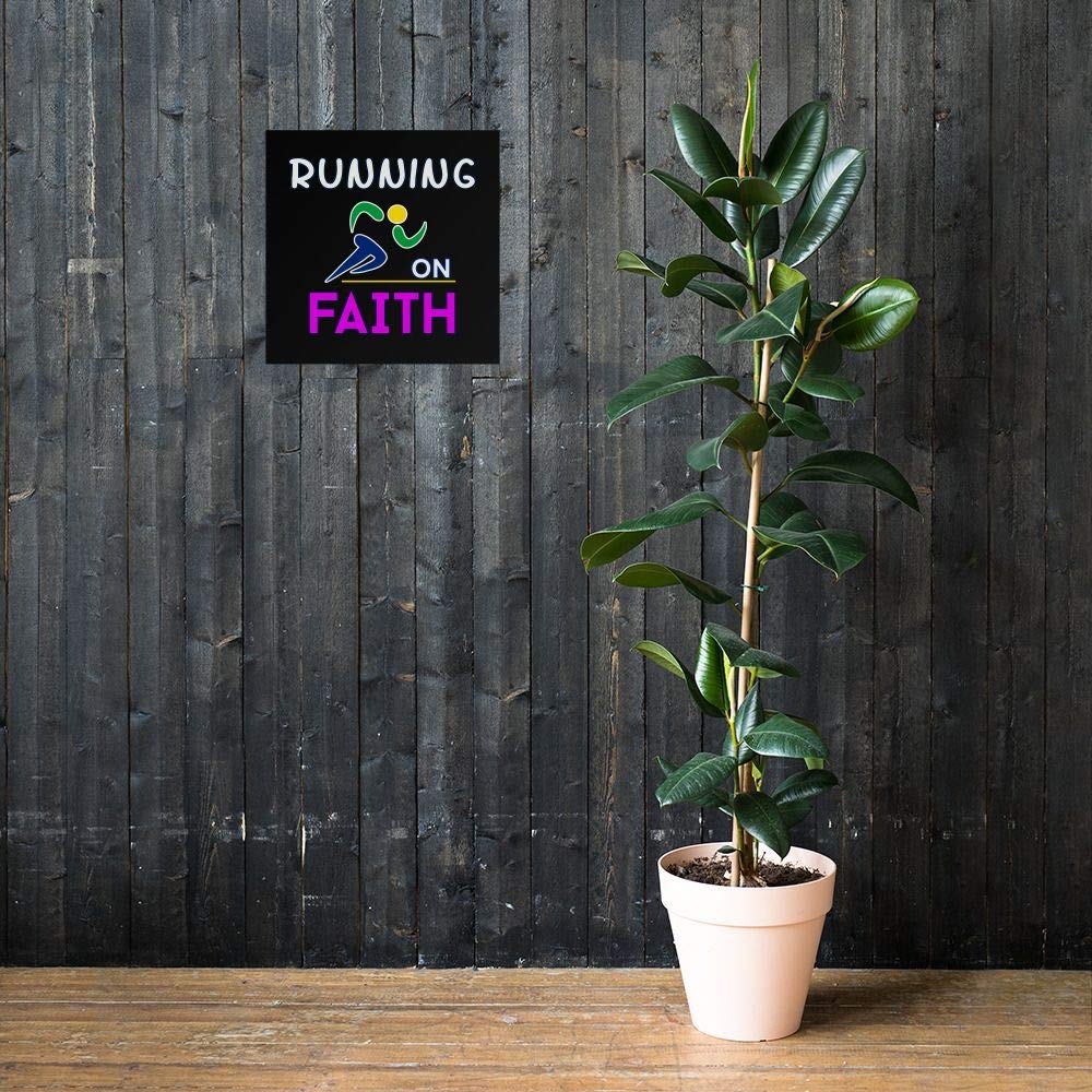 Running on Faith Christian Runner Wall Art Poster Print 18x18 - Inspirational Home Decor for Bedroom, Office & Church