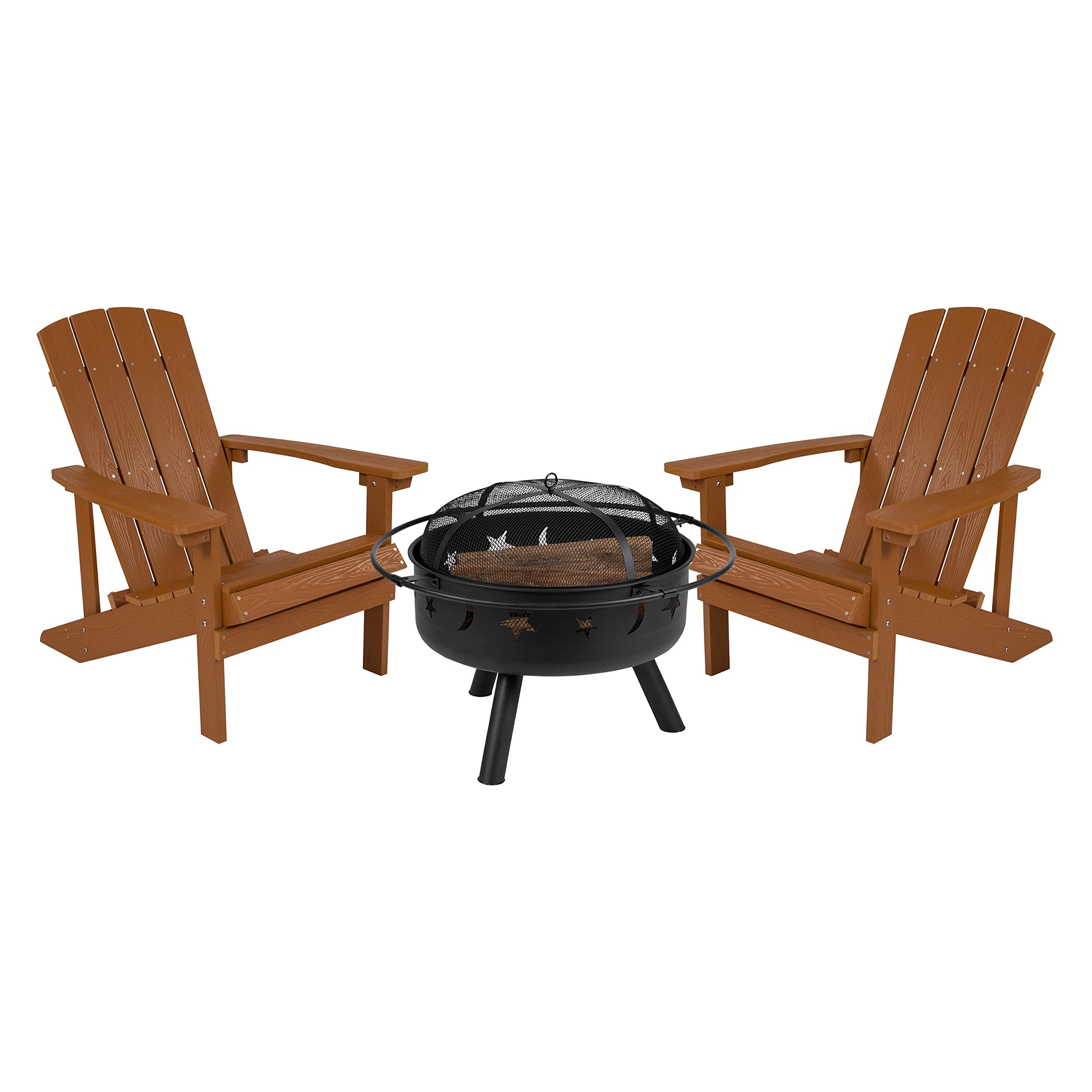 EMMA + OLIVER Campfire Set - 2 Teak Poly Resin Adirondack Chairs with 29