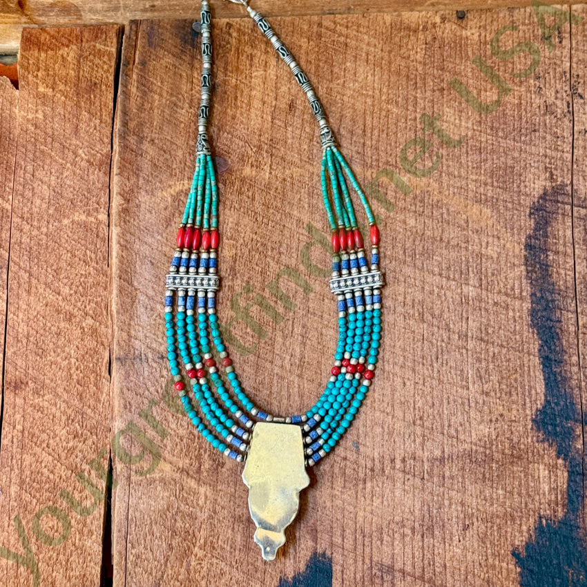 Handmade Tibetan Alpaca Silver Necklace with Turquoise & Coral Beads – Elegant Boho Jewelry for Women, Perfect for Festivals, Weddings & Special Occasions