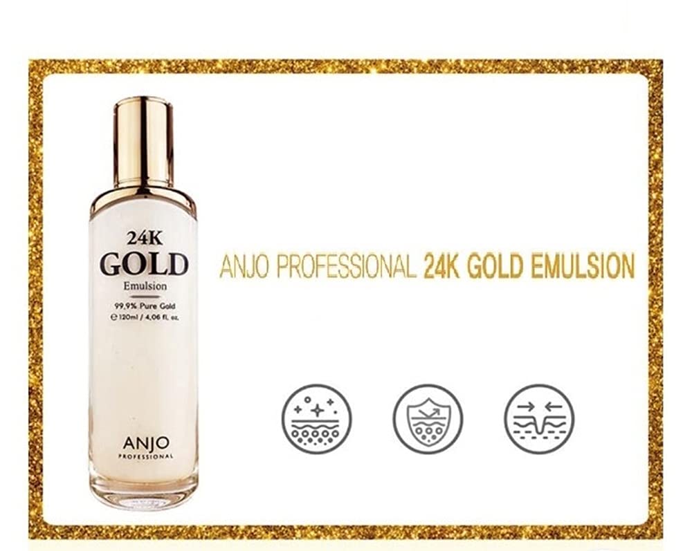 ANJO 24K Gold Skin Care Set - 6+2 Pieces (Toner 120ml, Emulsion 120ml, Essence 35ml, Cream 50g, Eye Cream 30g, Ampoule 35ml + Travel Size) - Anti-Aging Skincare Routine for Day & Night Use